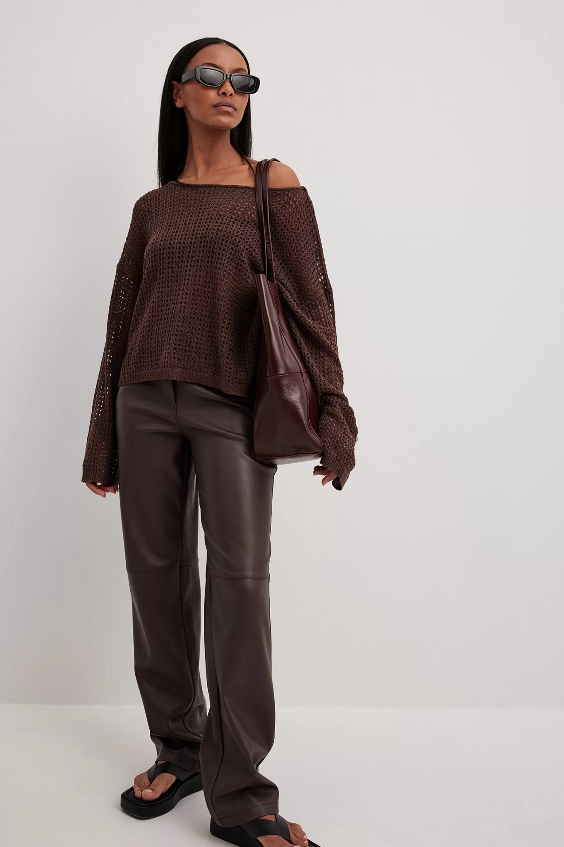 NA-KD Oversized Loose Knitted Sweater Brown