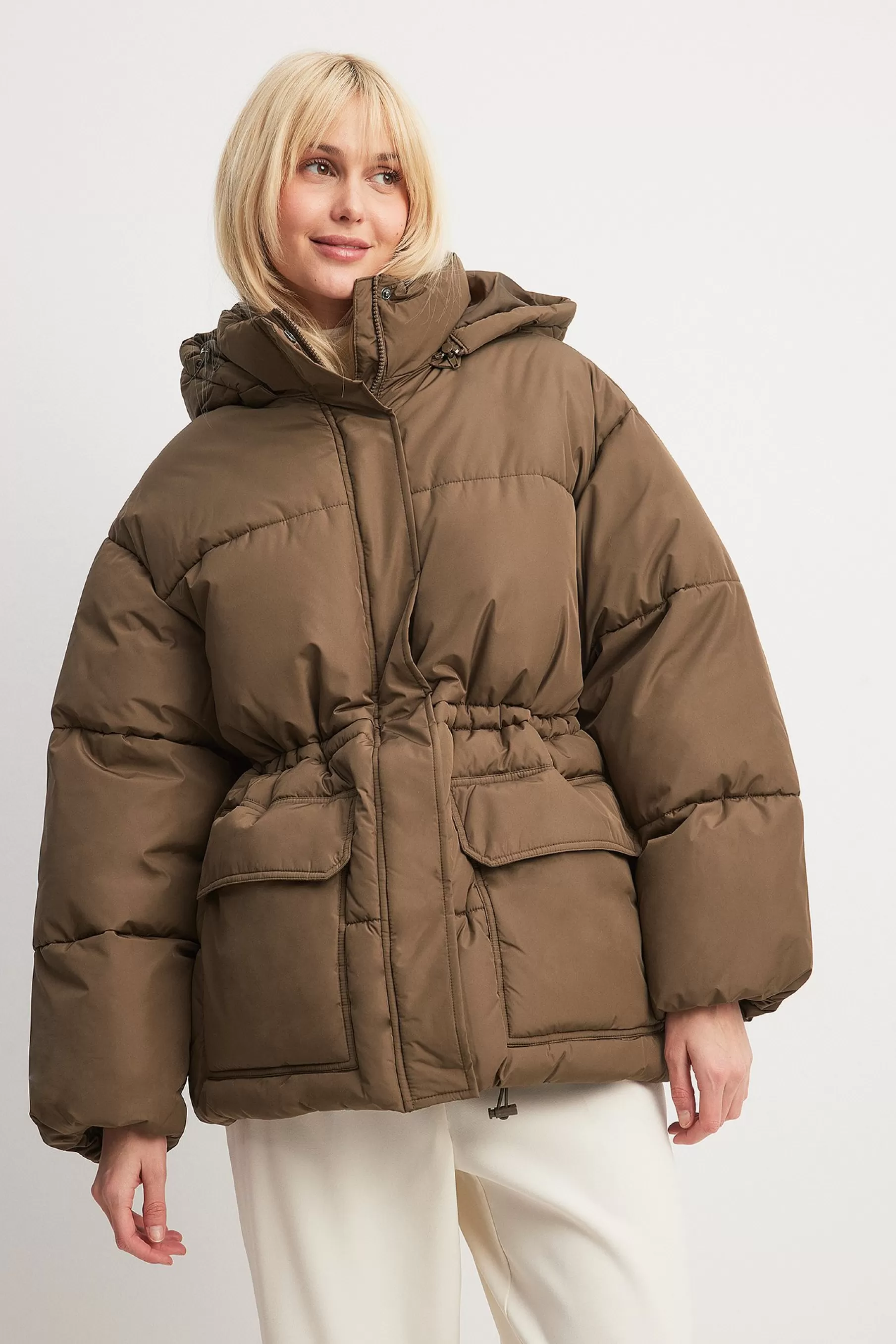 NA-KD Oversized Padded Jacket Brown