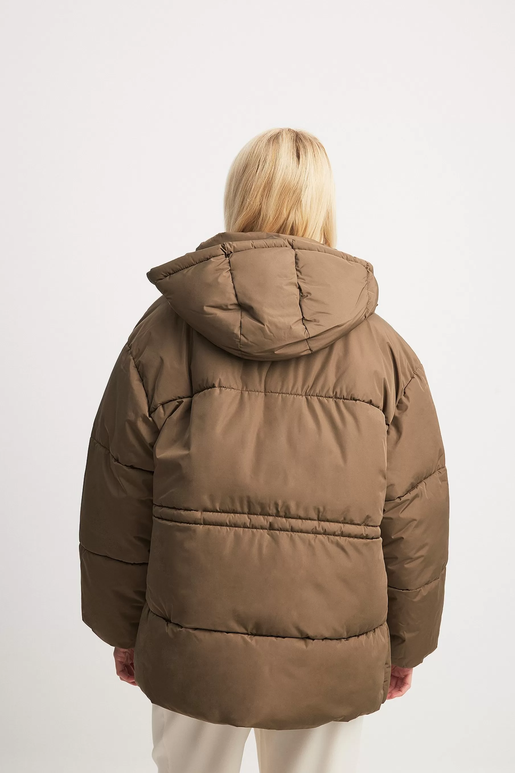 NA-KD Oversized Padded Jacket Brown