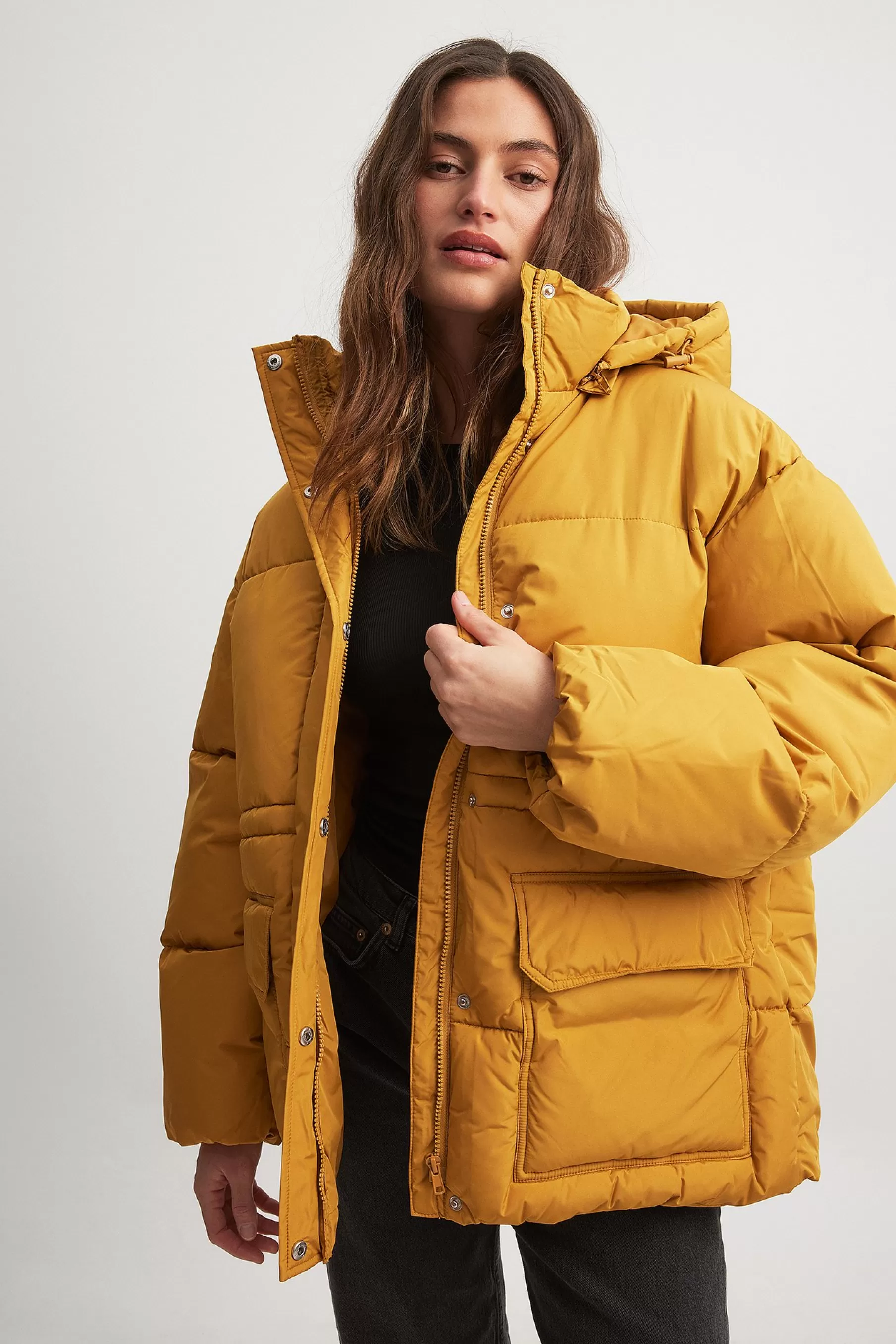 NA-KD Oversized Padded Jacket Yellow