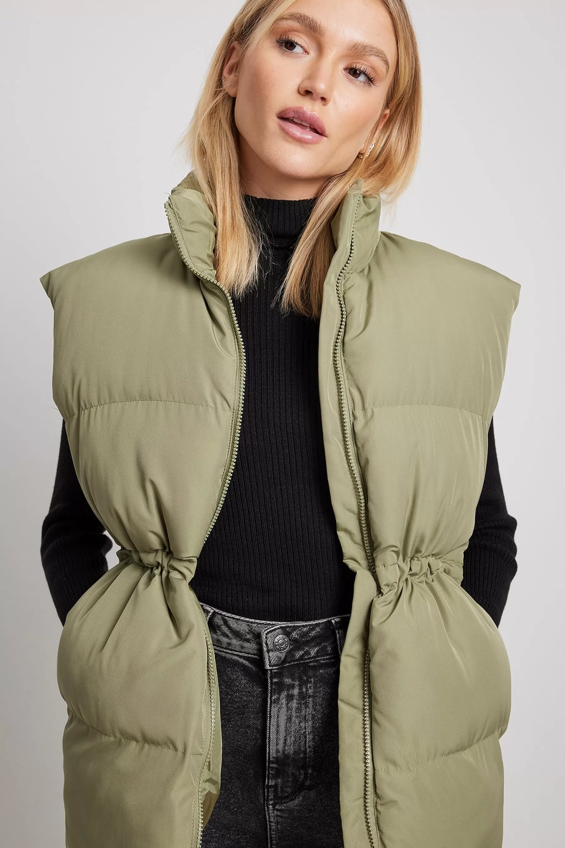 NA-KD Oversized Padded Vest Green