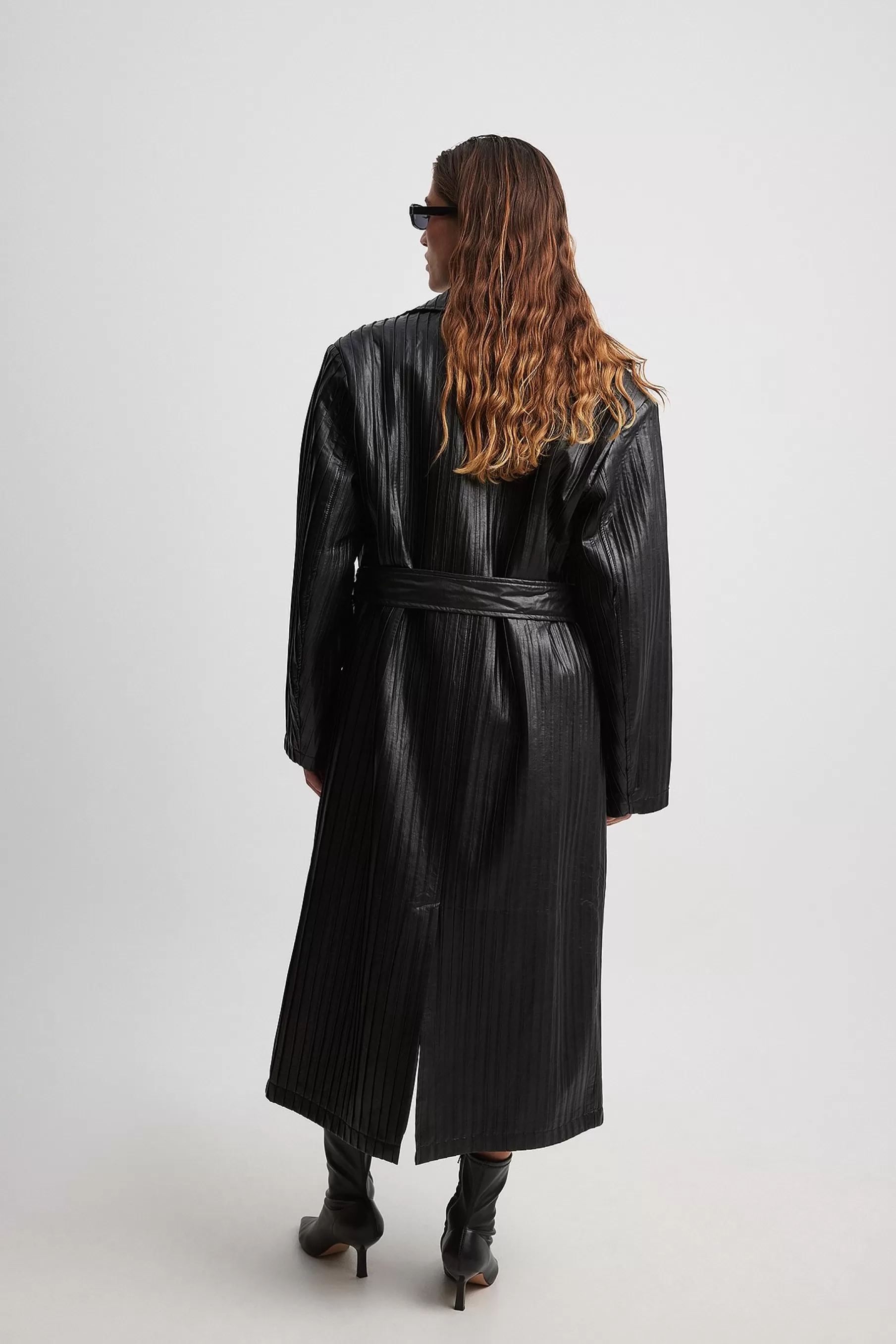 NA-KD Oversized Pleated Pu Trench Coat Black