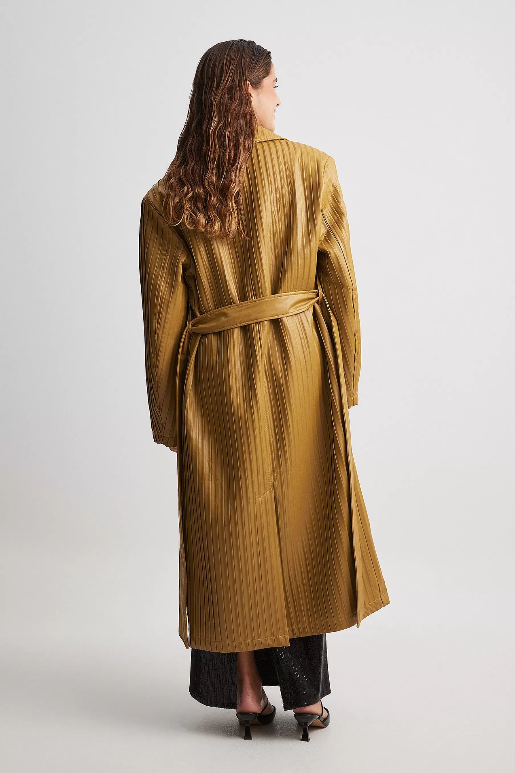 NA-KD Oversized Pleated Pu Trench Coat Yellow