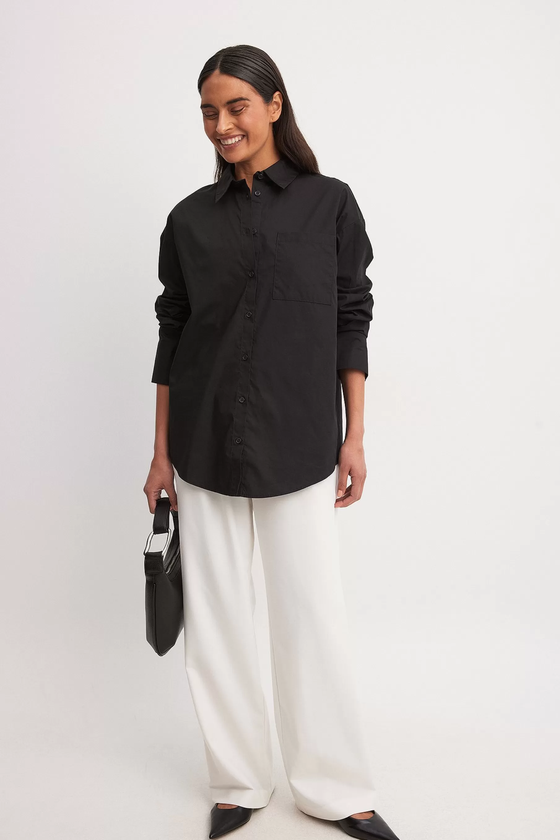 NA-KD Oversized Pocket Detail Cotton Shirt Black