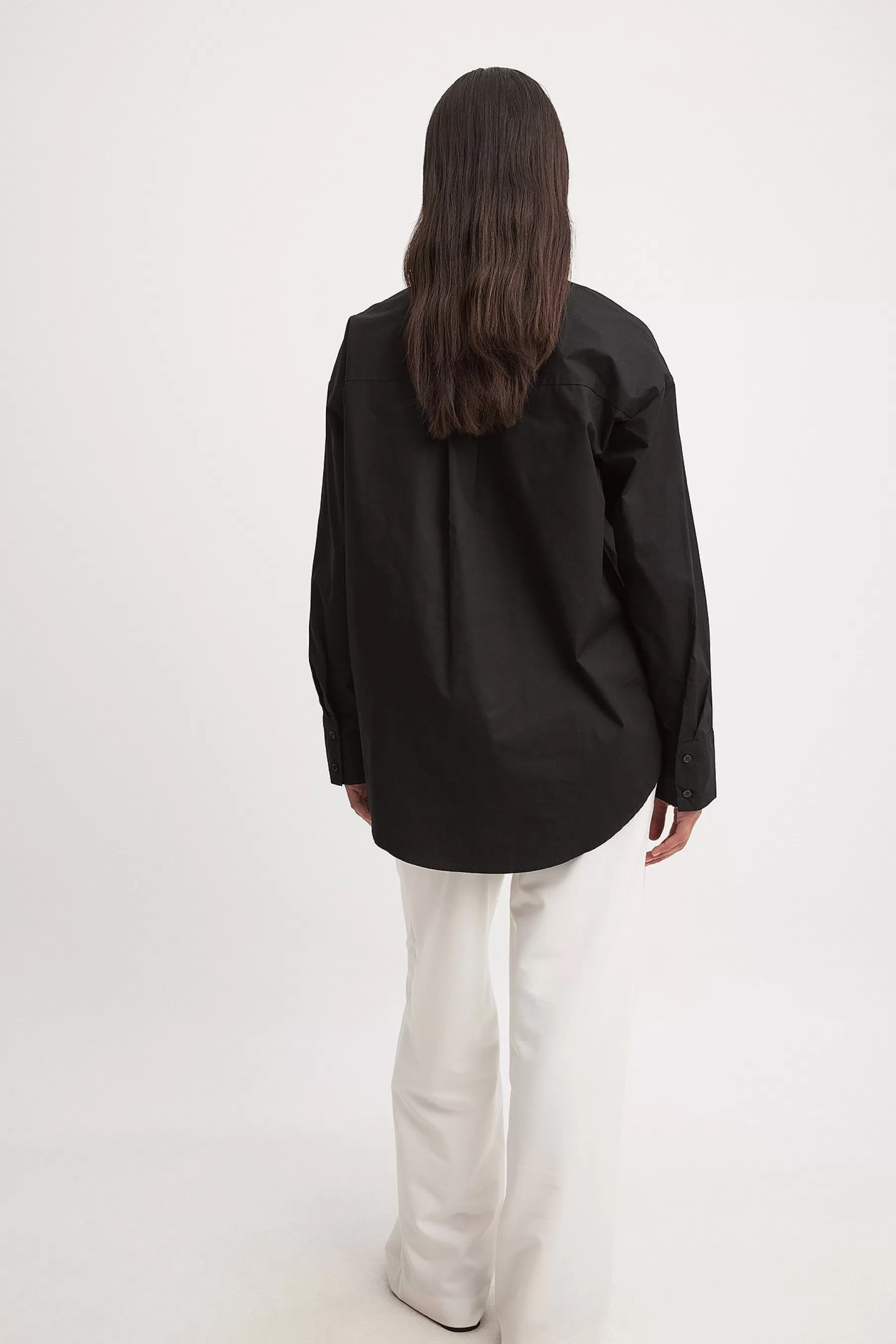 NA-KD Oversized Pocket Detail Cotton Shirt Black