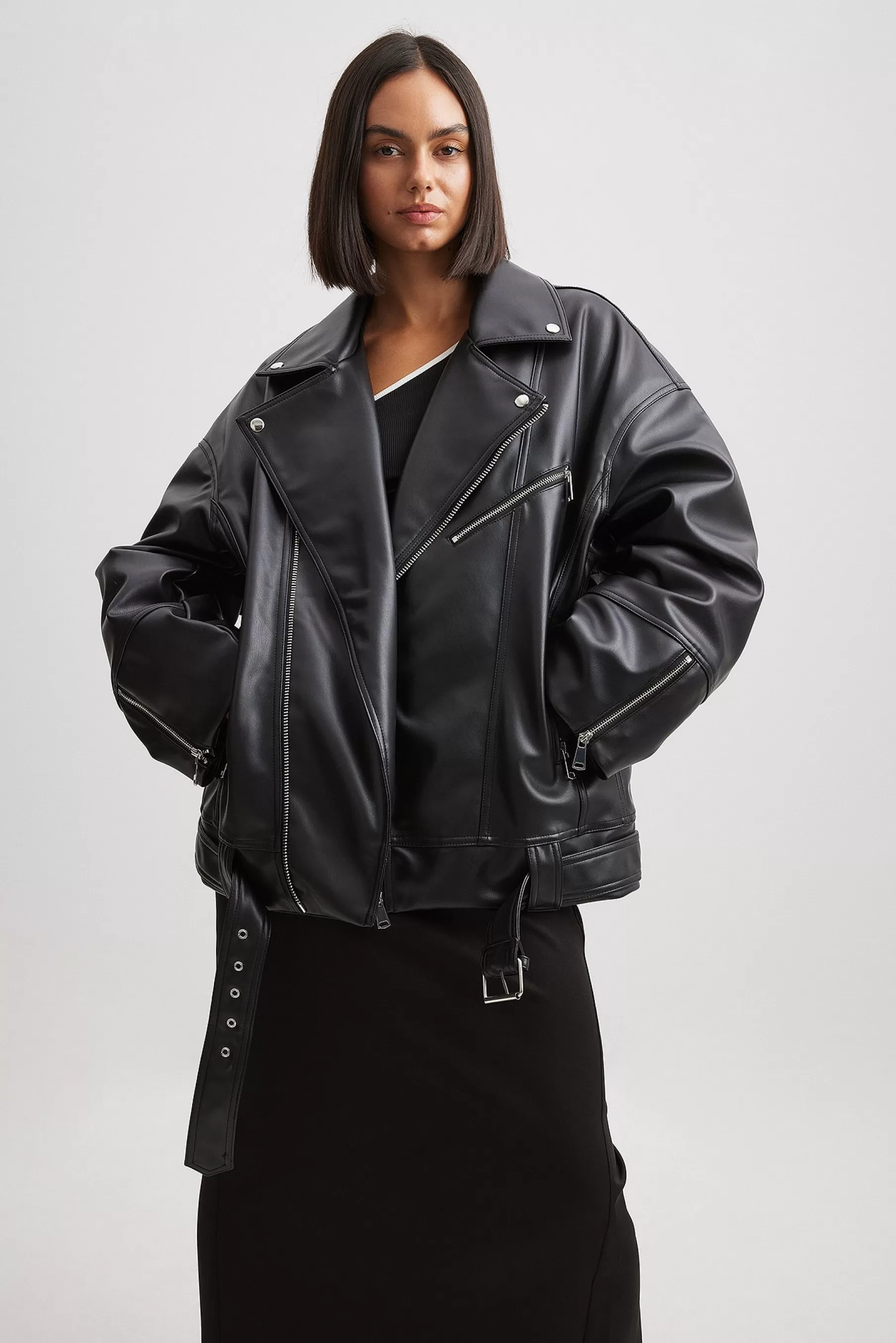 NA-KD Oversized Pu Biker Jacket Black