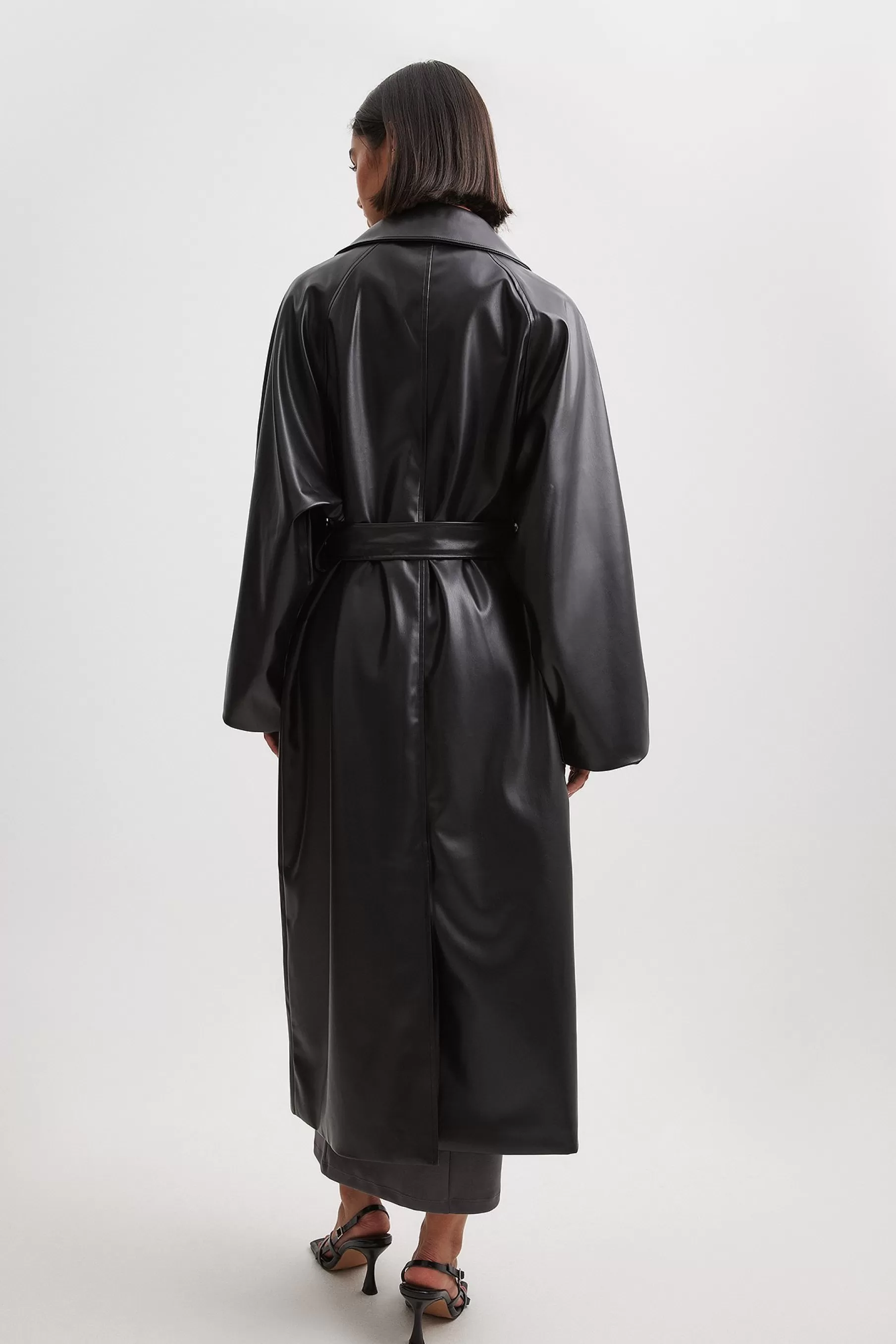 NA-KD Oversized PU Trench Coat Black