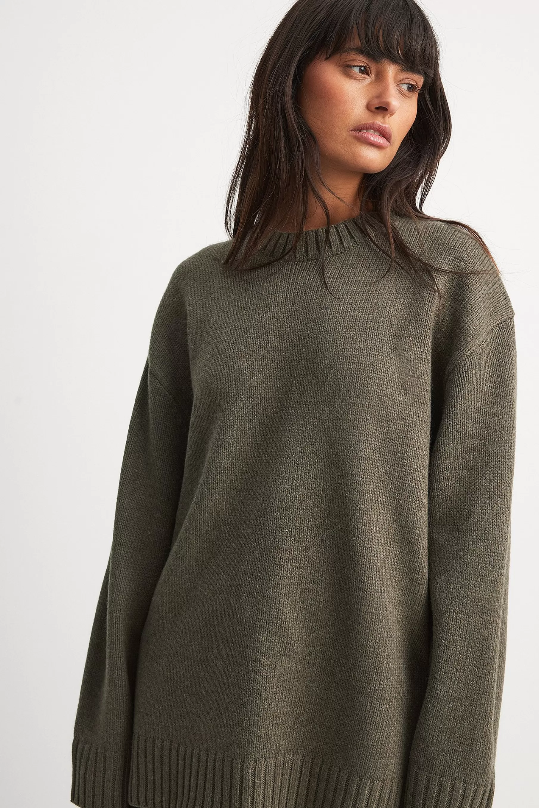 NA-KD Oversized Round Neck Knitted Sweater Brown