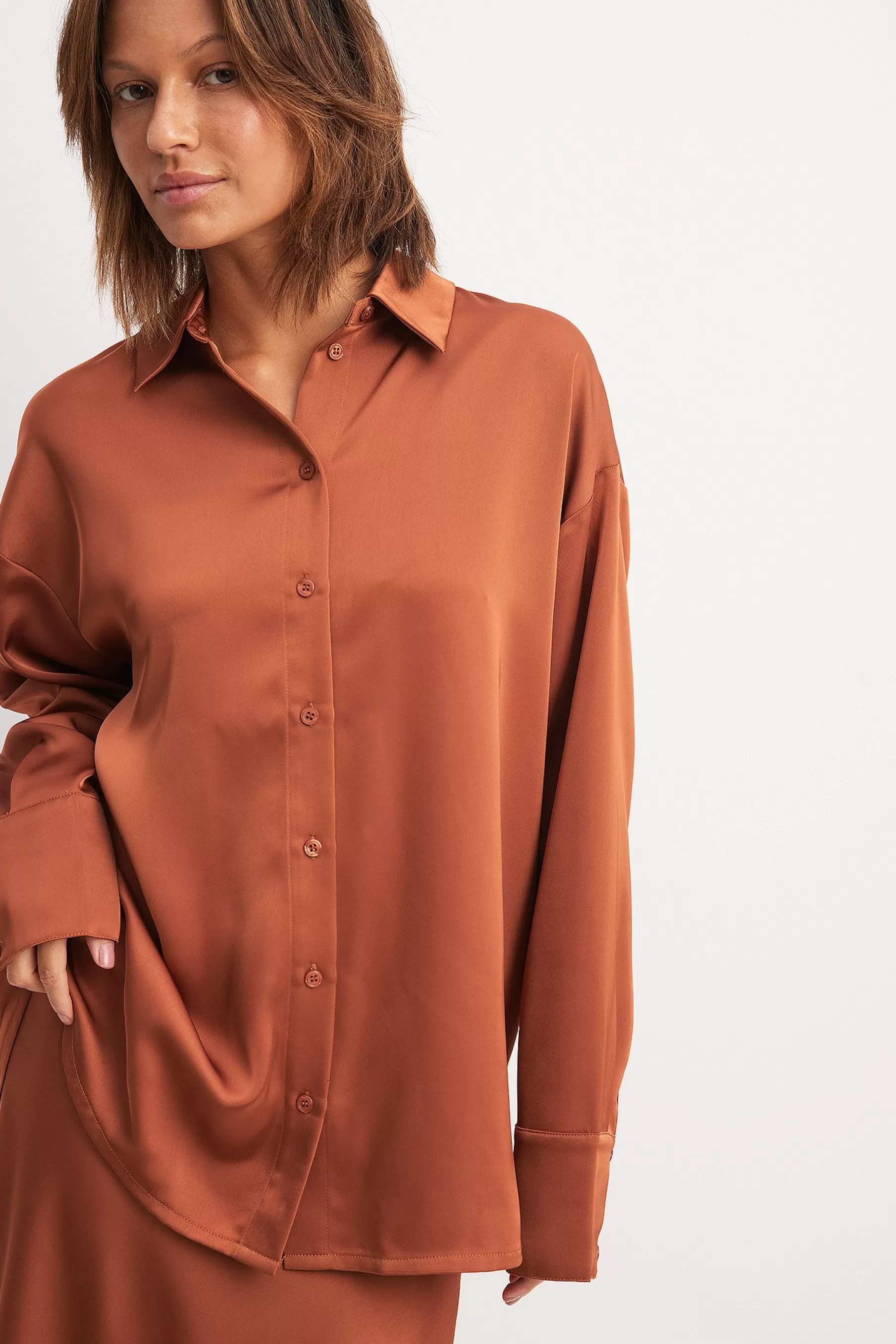 NA-KD Oversized Shirt Brown