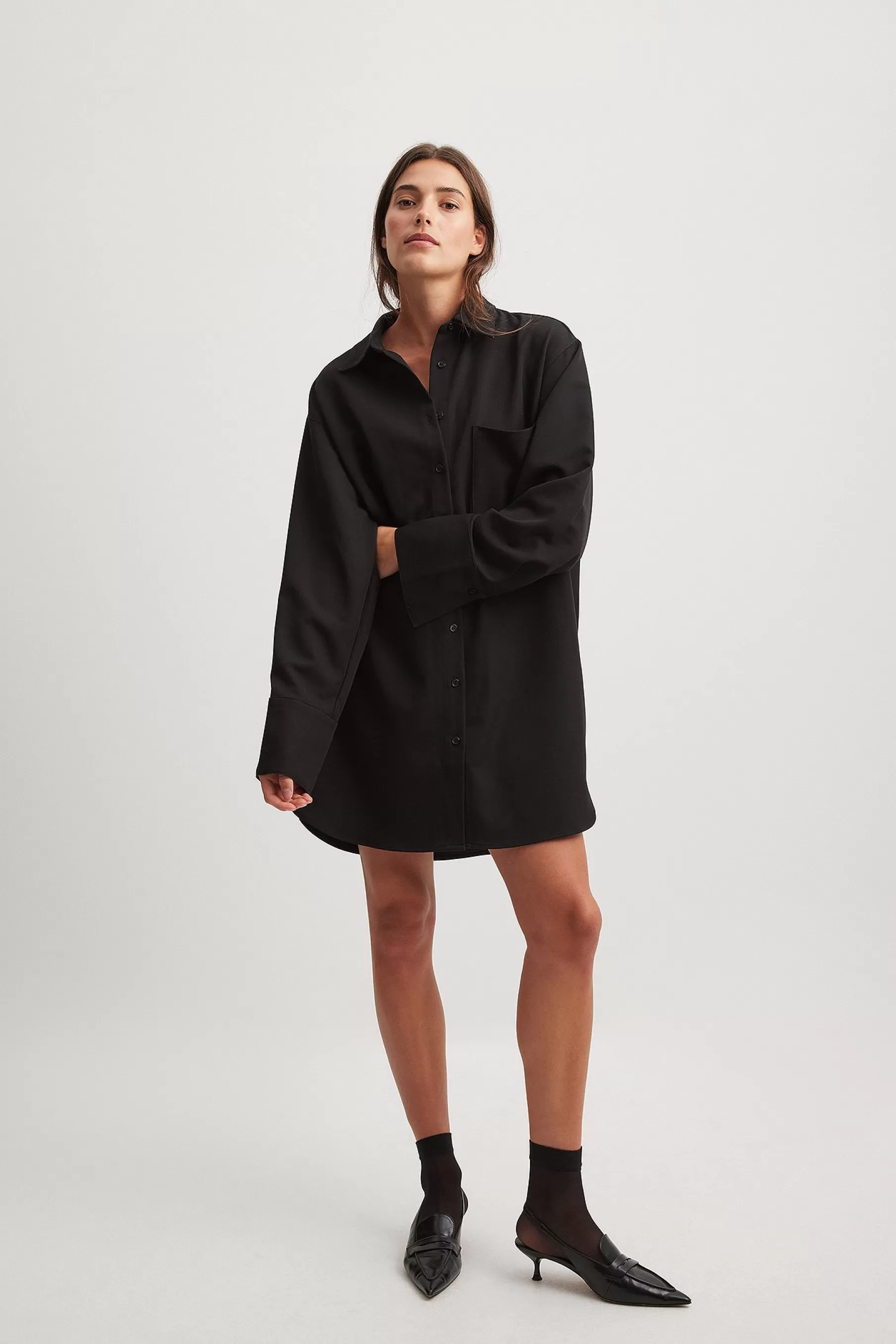 NA-KD Oversized Shirt Dress Black