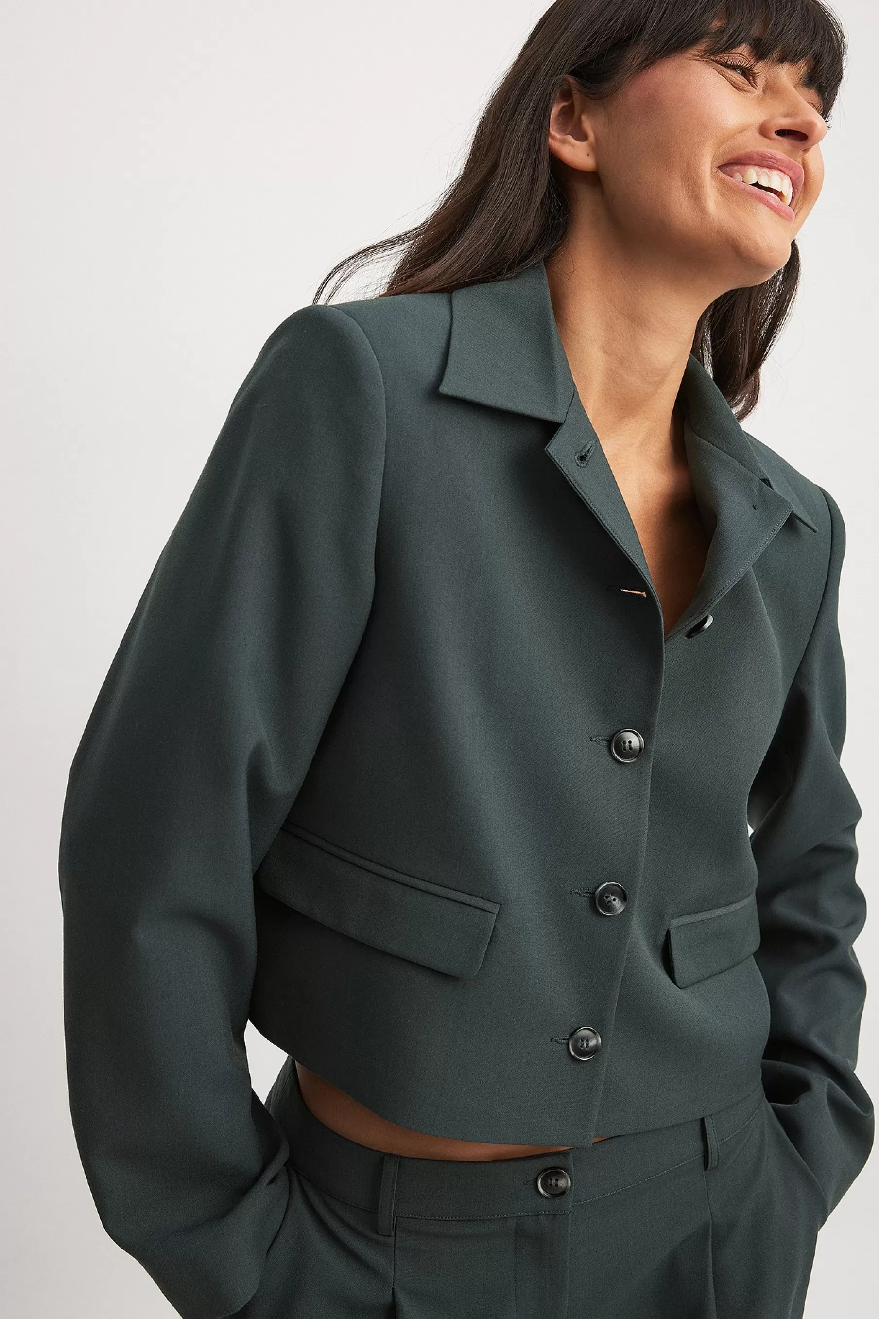 NA-KD Oversized Short Blazer Green