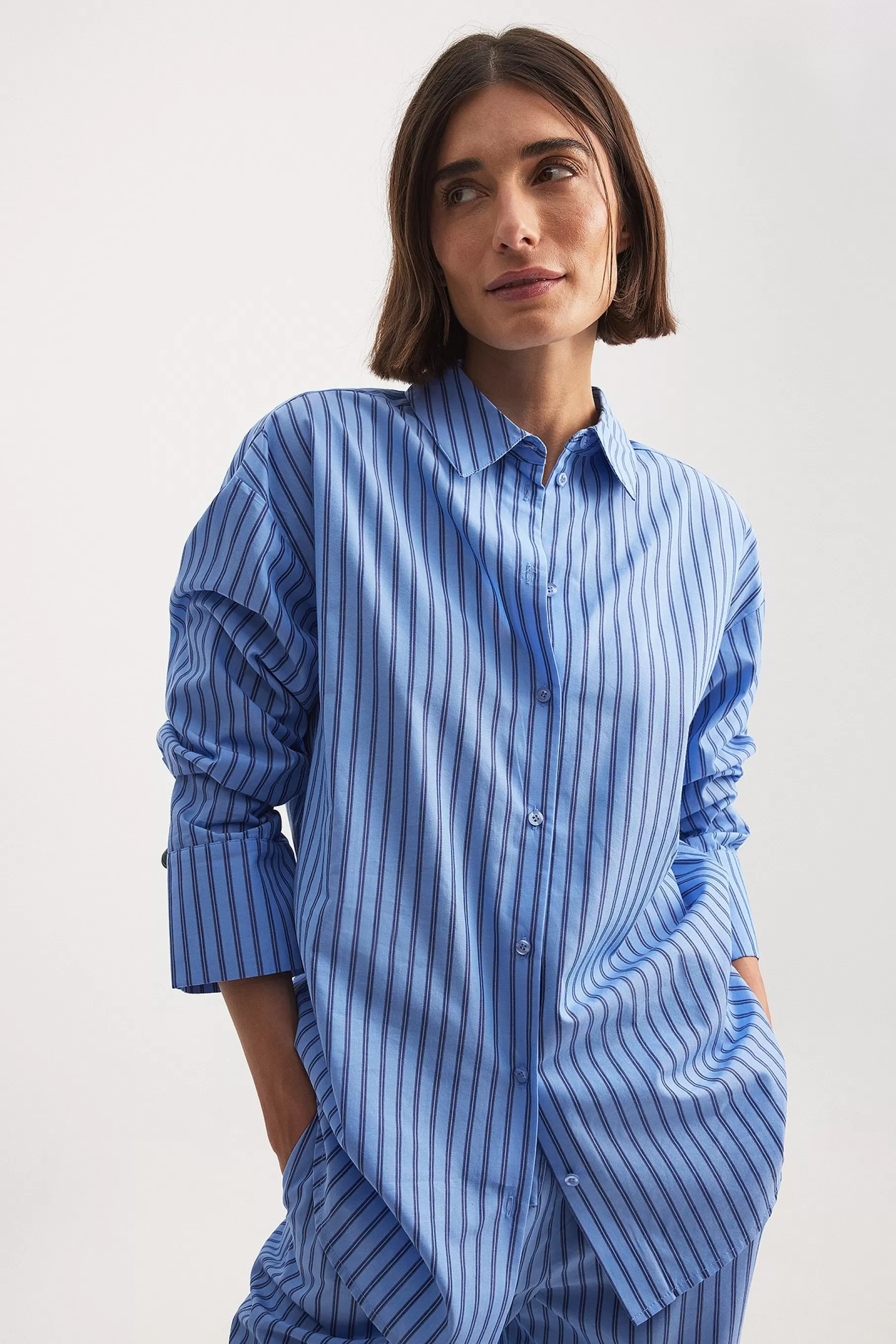 NA-KD Oversized Striped Shirt Blue