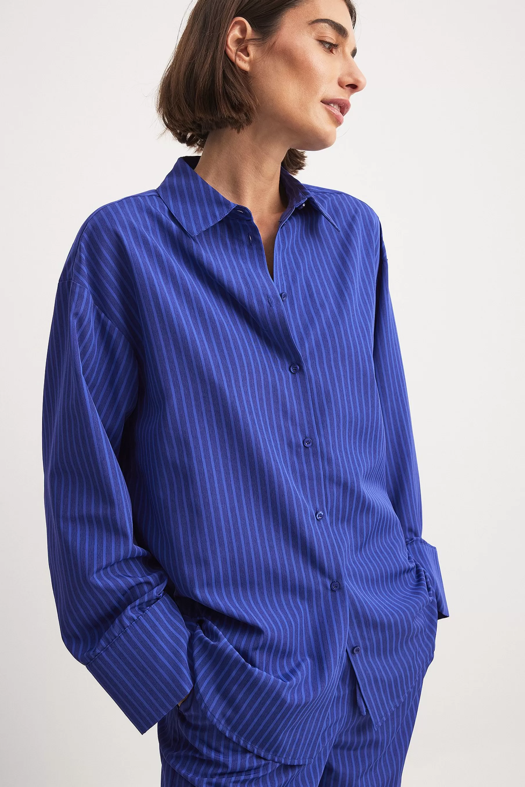 NA-KD Oversized Striped Shirt Blue