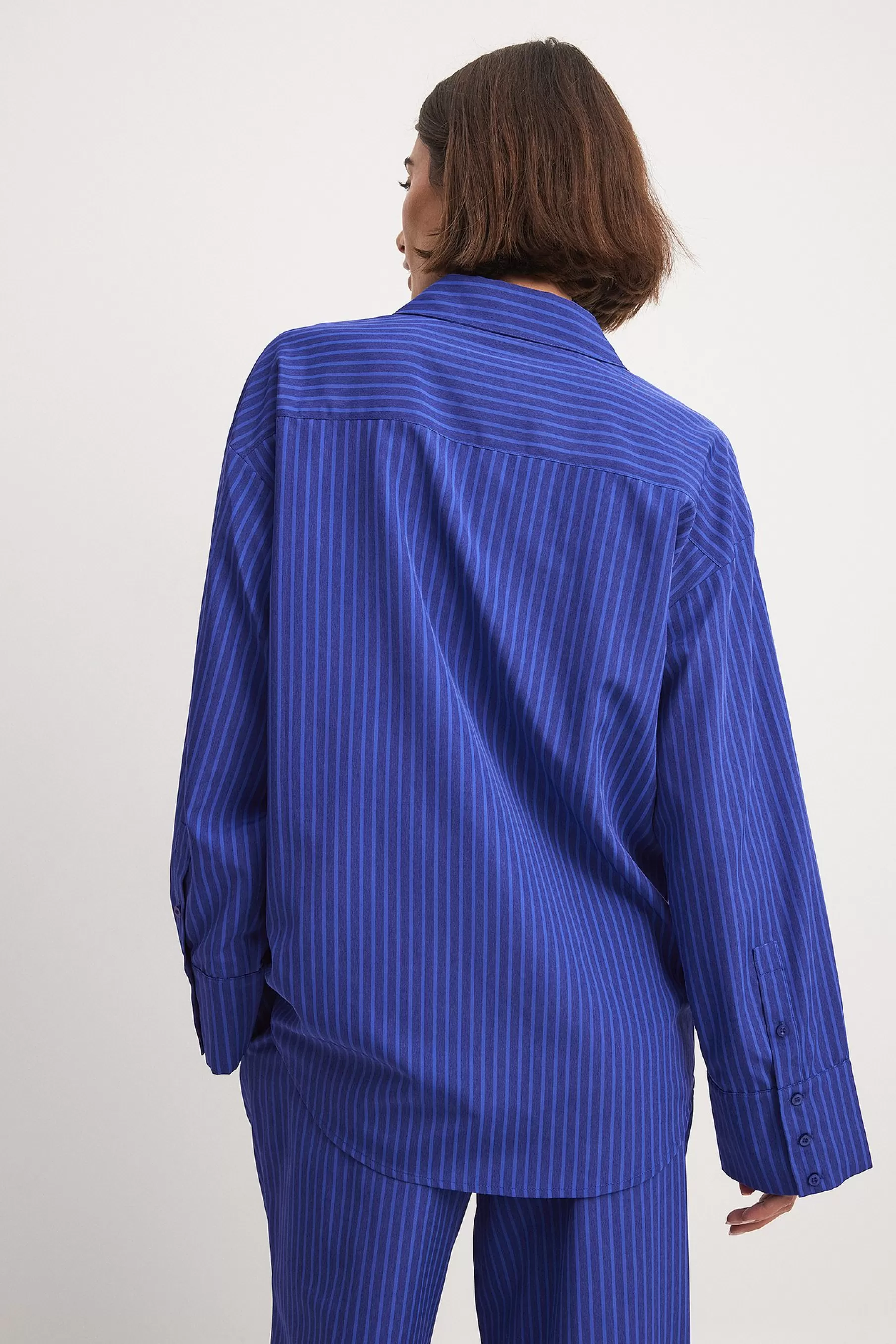 NA-KD Oversized Striped Shirt Blue