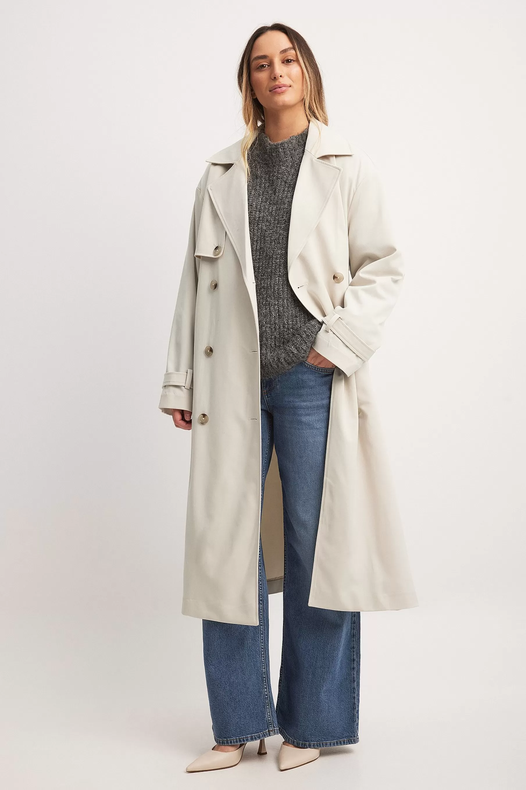 NA-KD Oversized Trenchcoat Beige