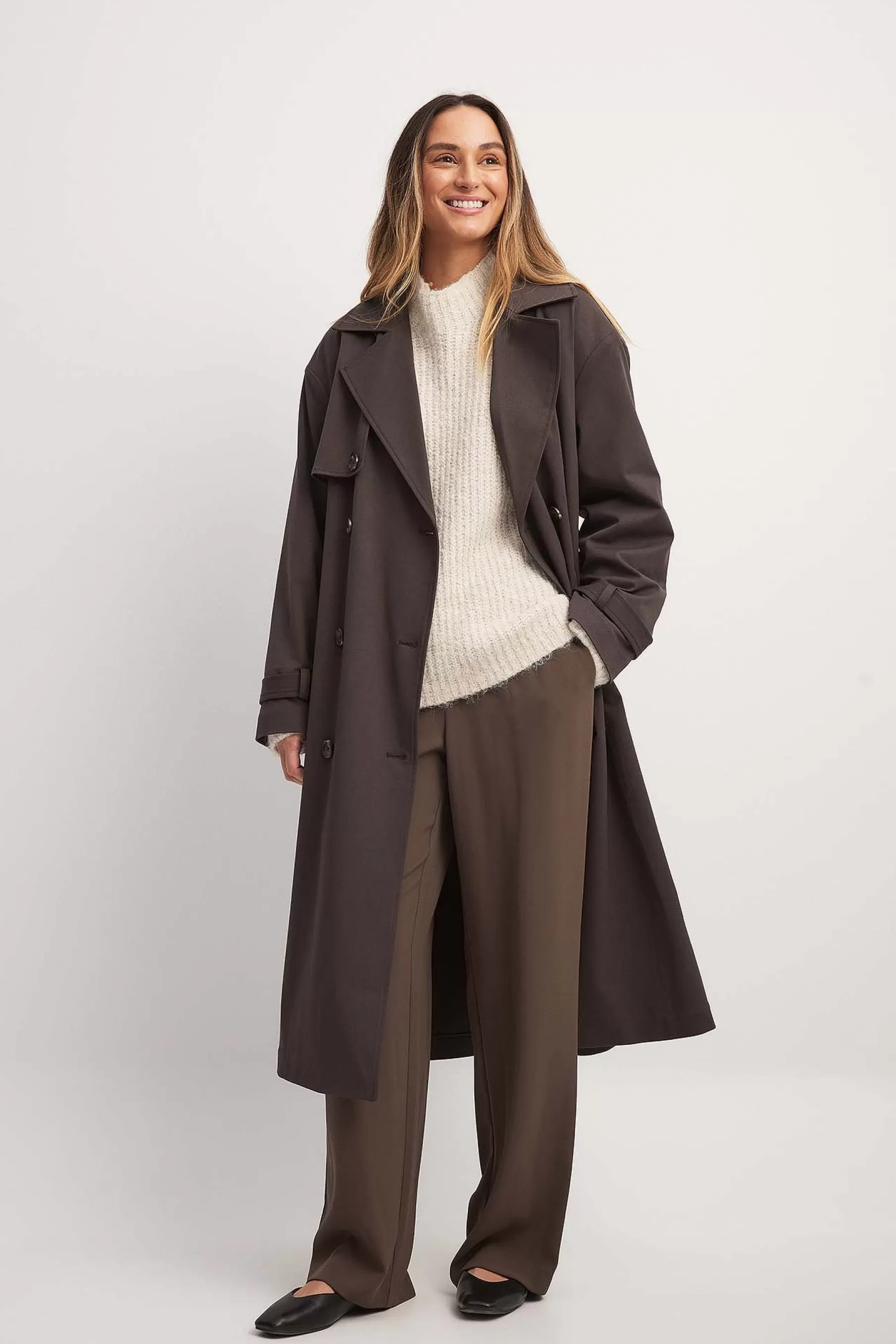 NA-KD Oversized Trenchcoat Brown