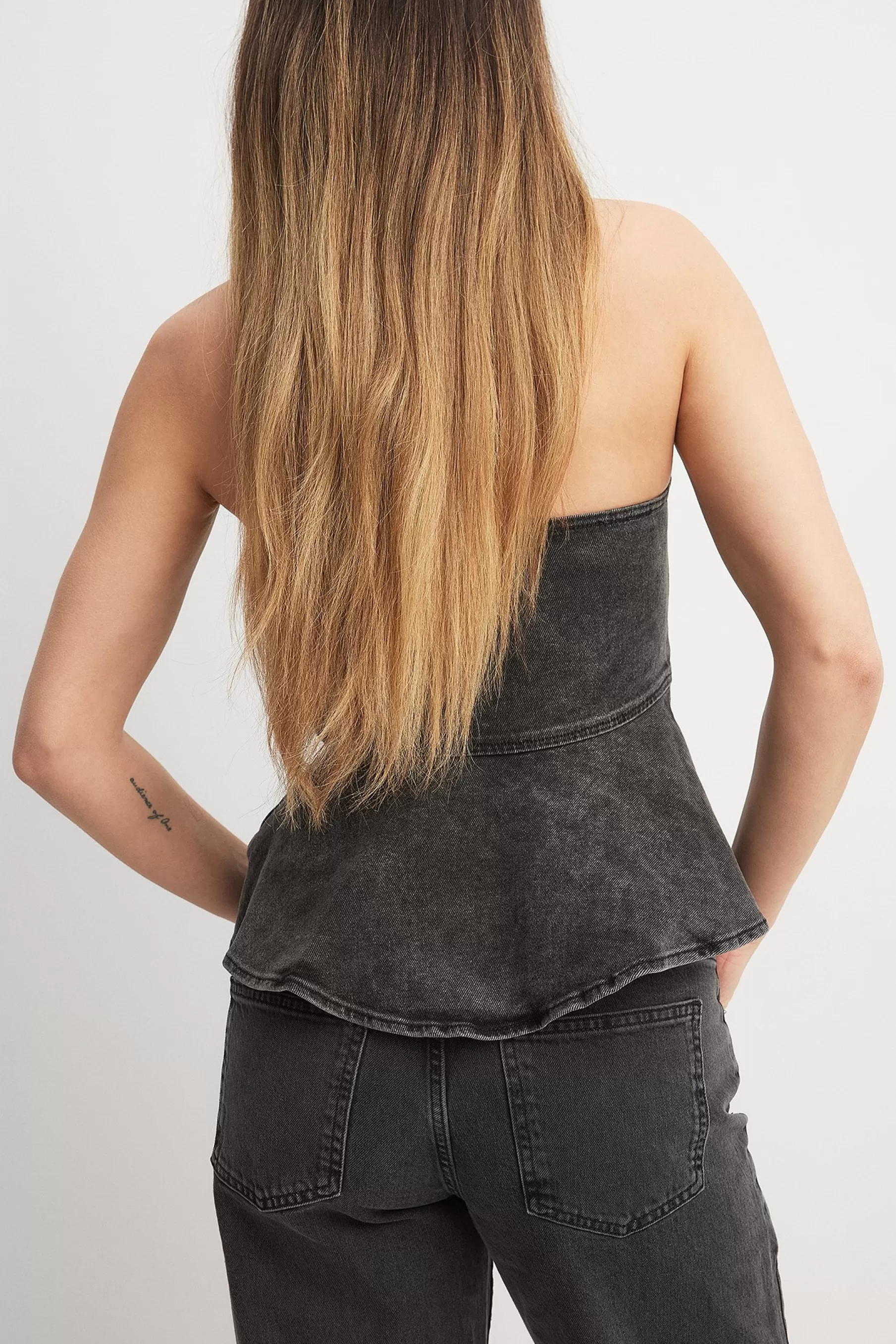 NA-KD Peplum Denim Top Grey