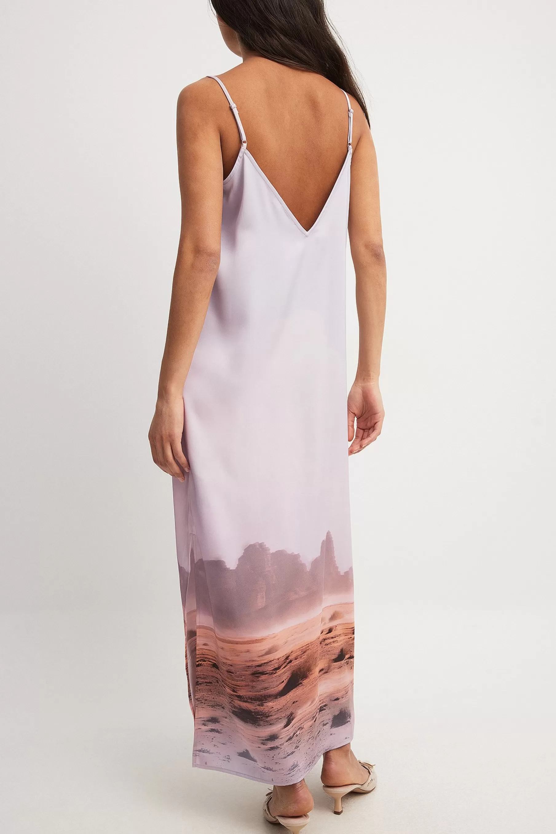 NA-KD Photo Print Strap Midi Dress Pink