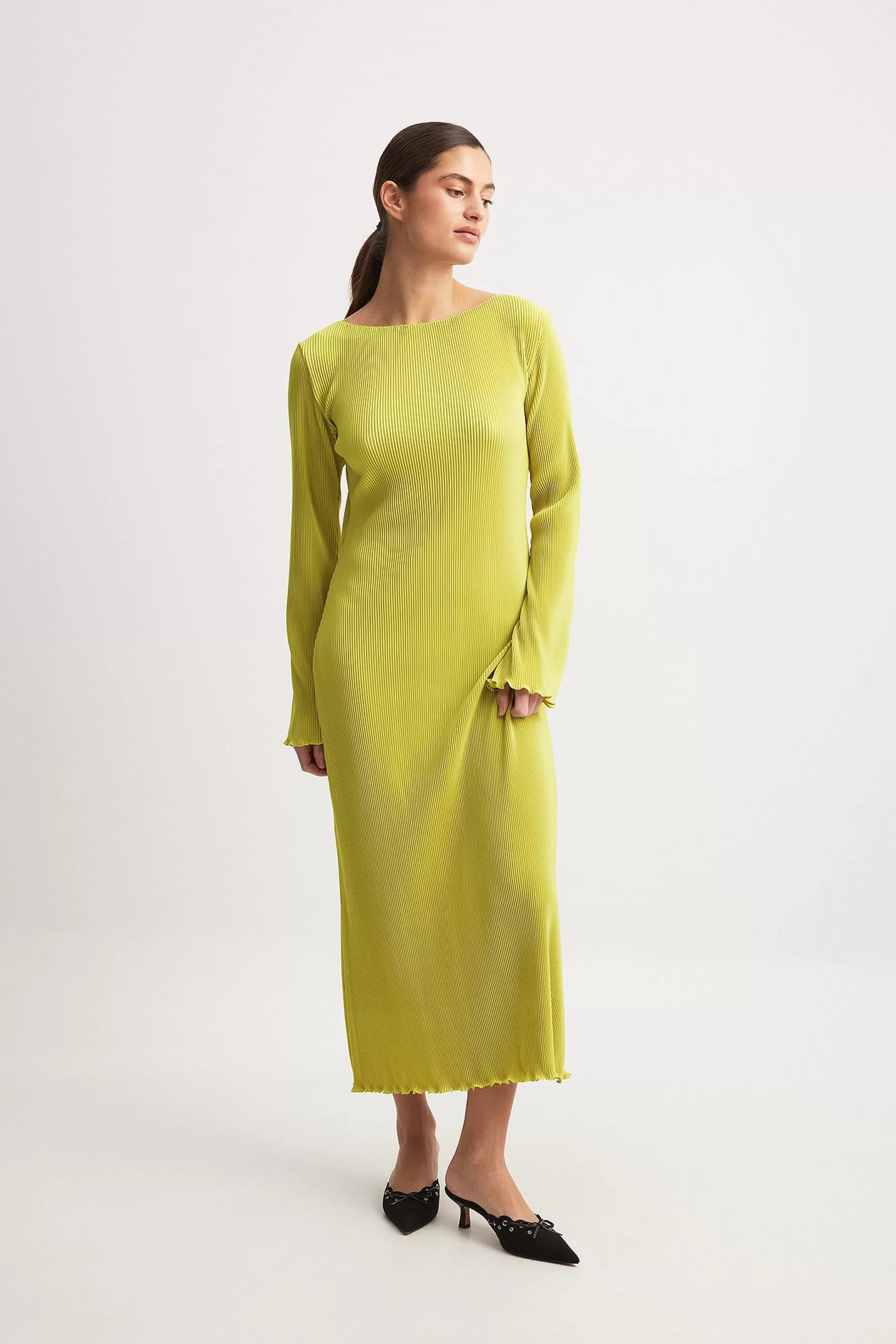 NA-KD Pleated Midi Dress Green