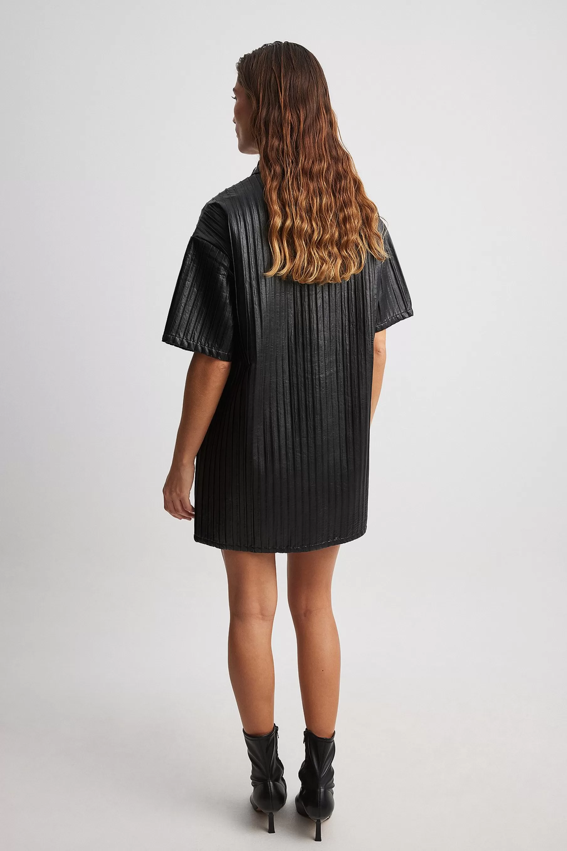 NA-KD Pleated Pu Mini Dress Black