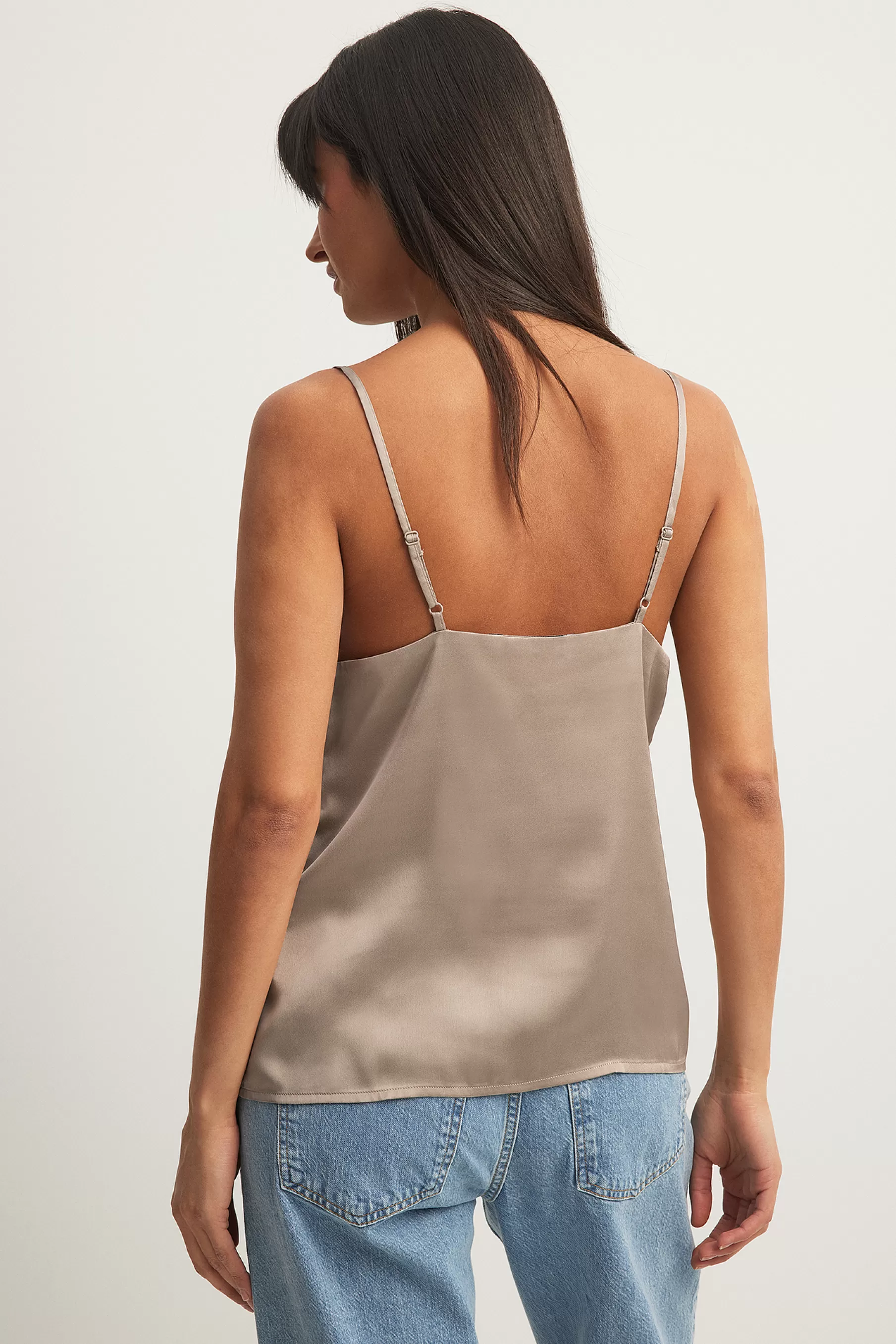 NA-KD Plissé Satin Singlet Brown