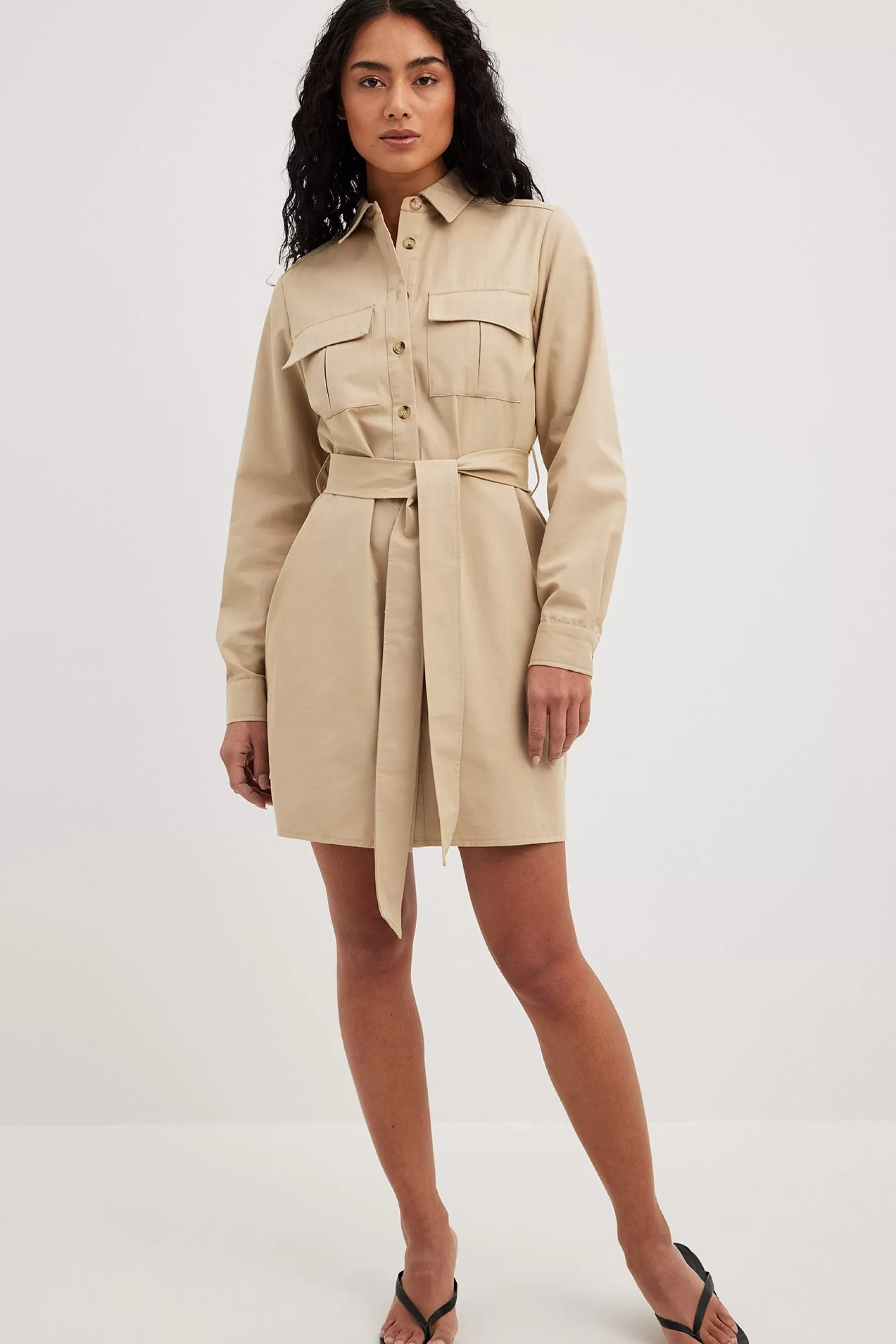 NA-KD Pocket Details Mini Dress Beige