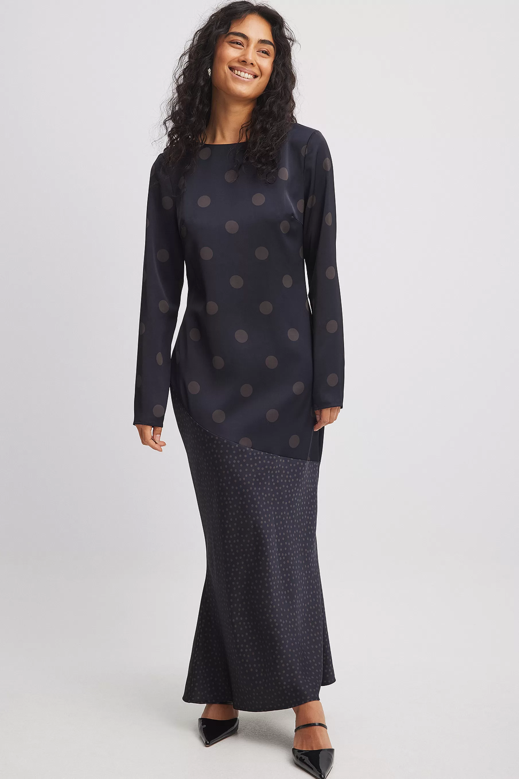 NA-KD Polka Dot Satin Midi Dress Dotted