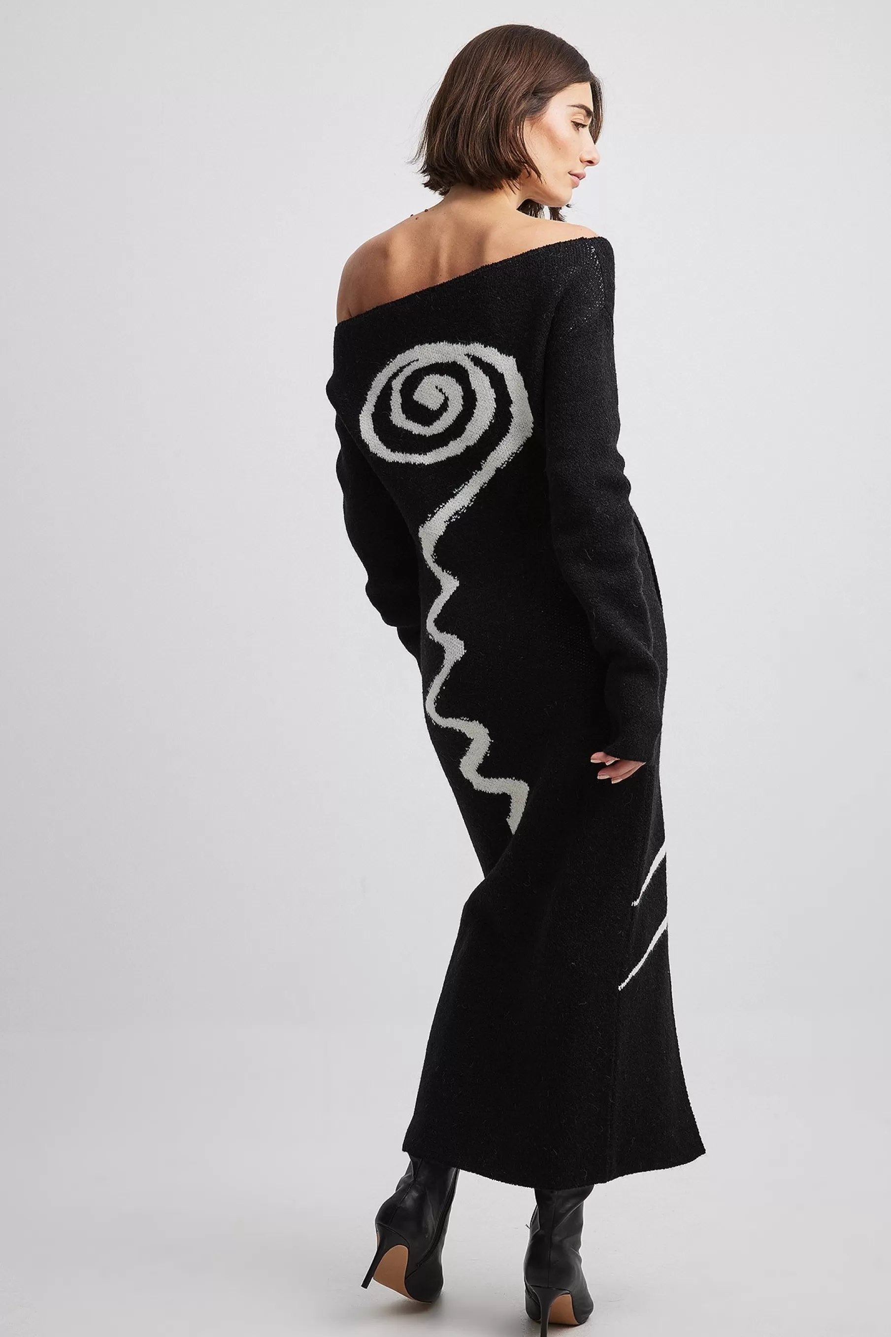 NA-KD Printed Knitted Dress Black