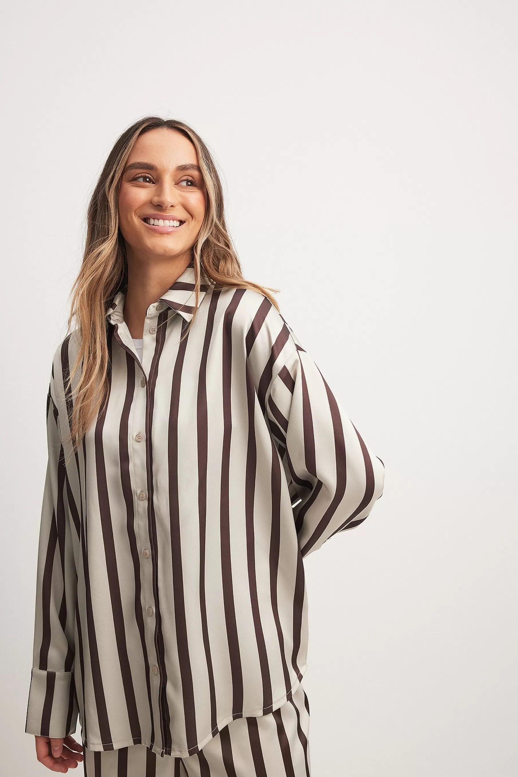 NA-KD Printed Oversized Shirt Stripe