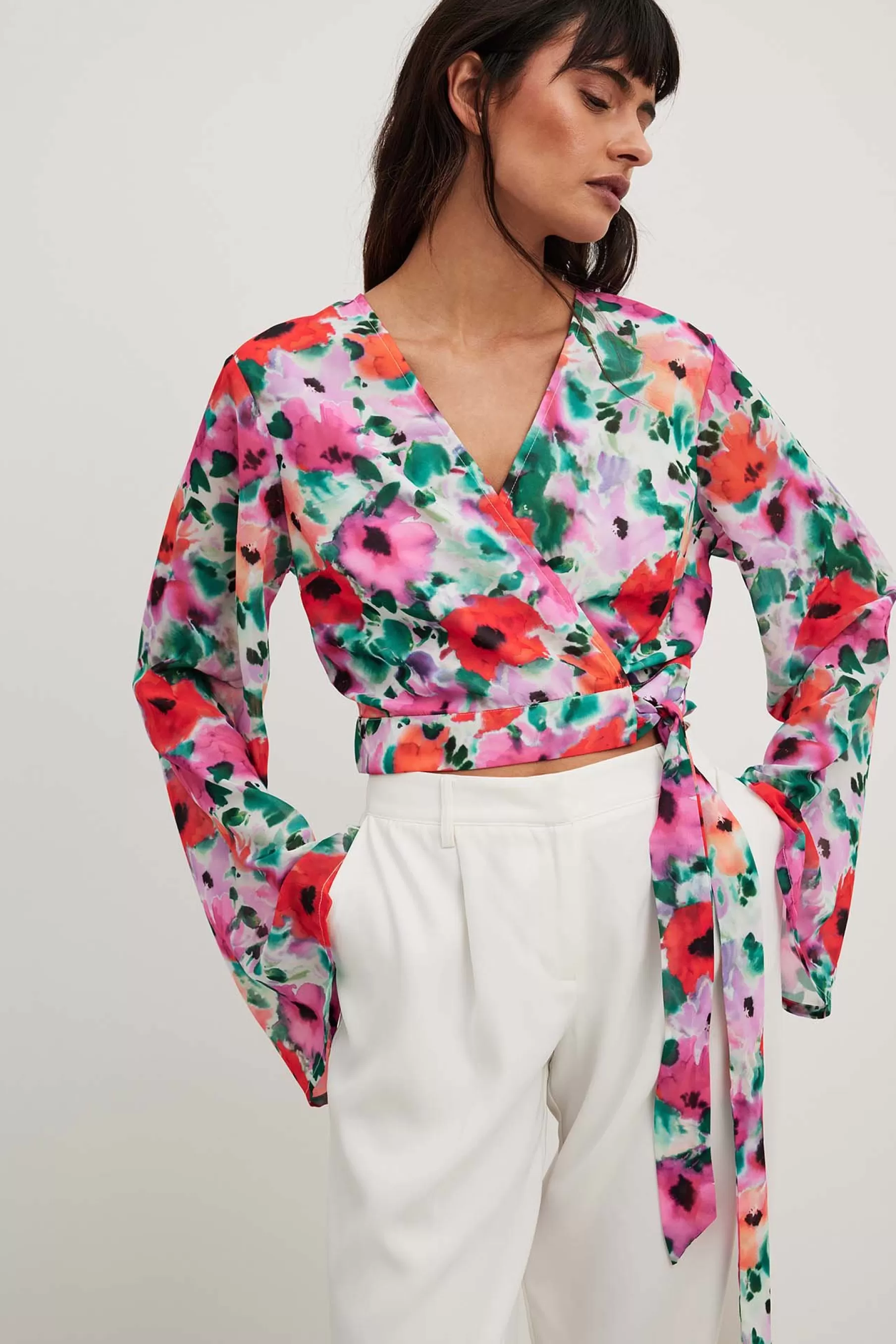 NA-KD Printed Trumpet Sleeve Chiffon Blouse Flower