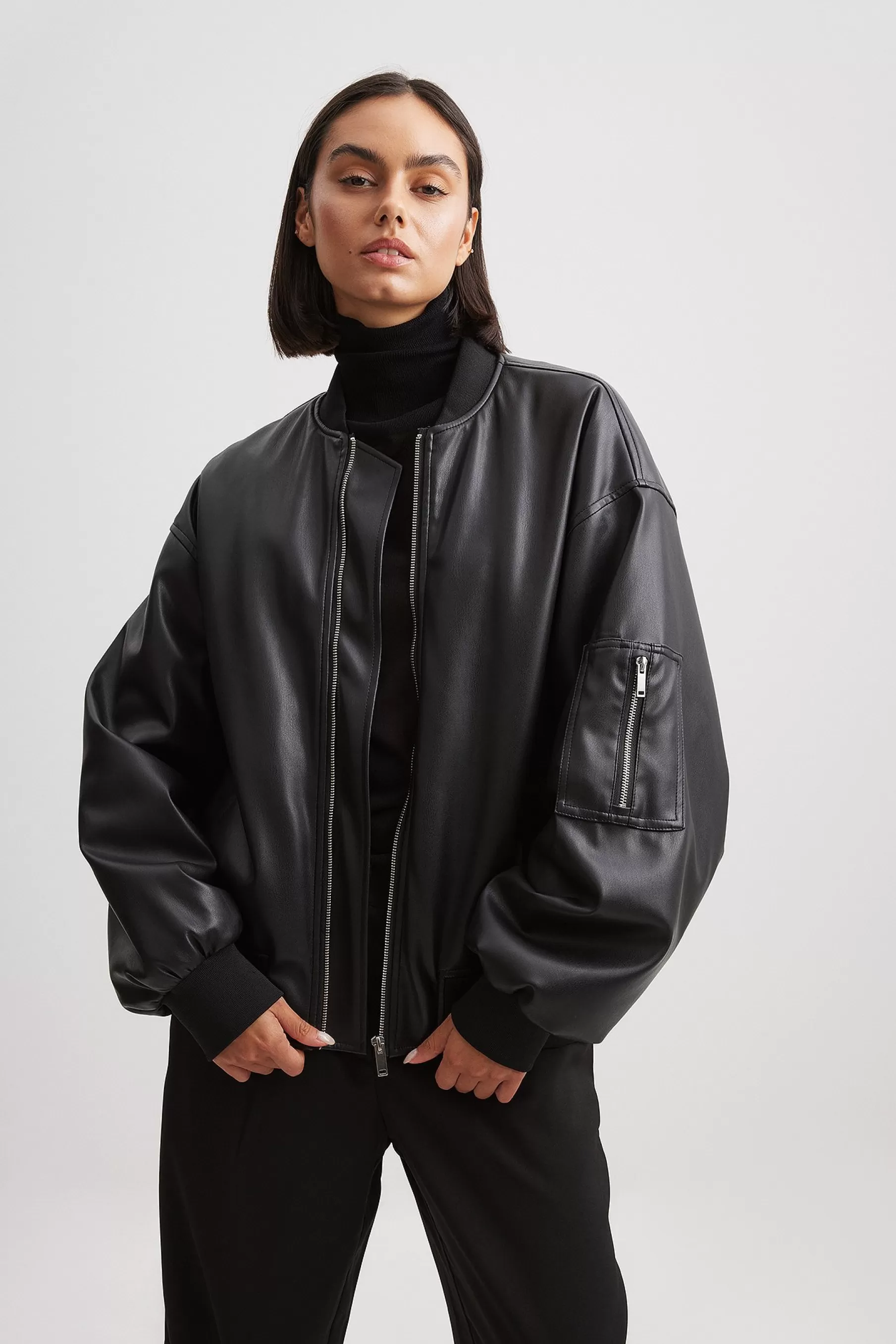 NA-KD Pu Bomber Jacket Black