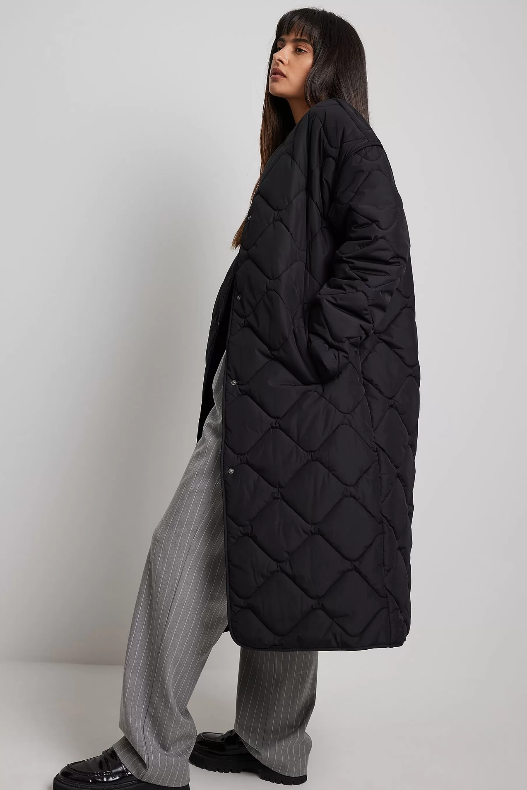 NA-KD Quilted Coat Black