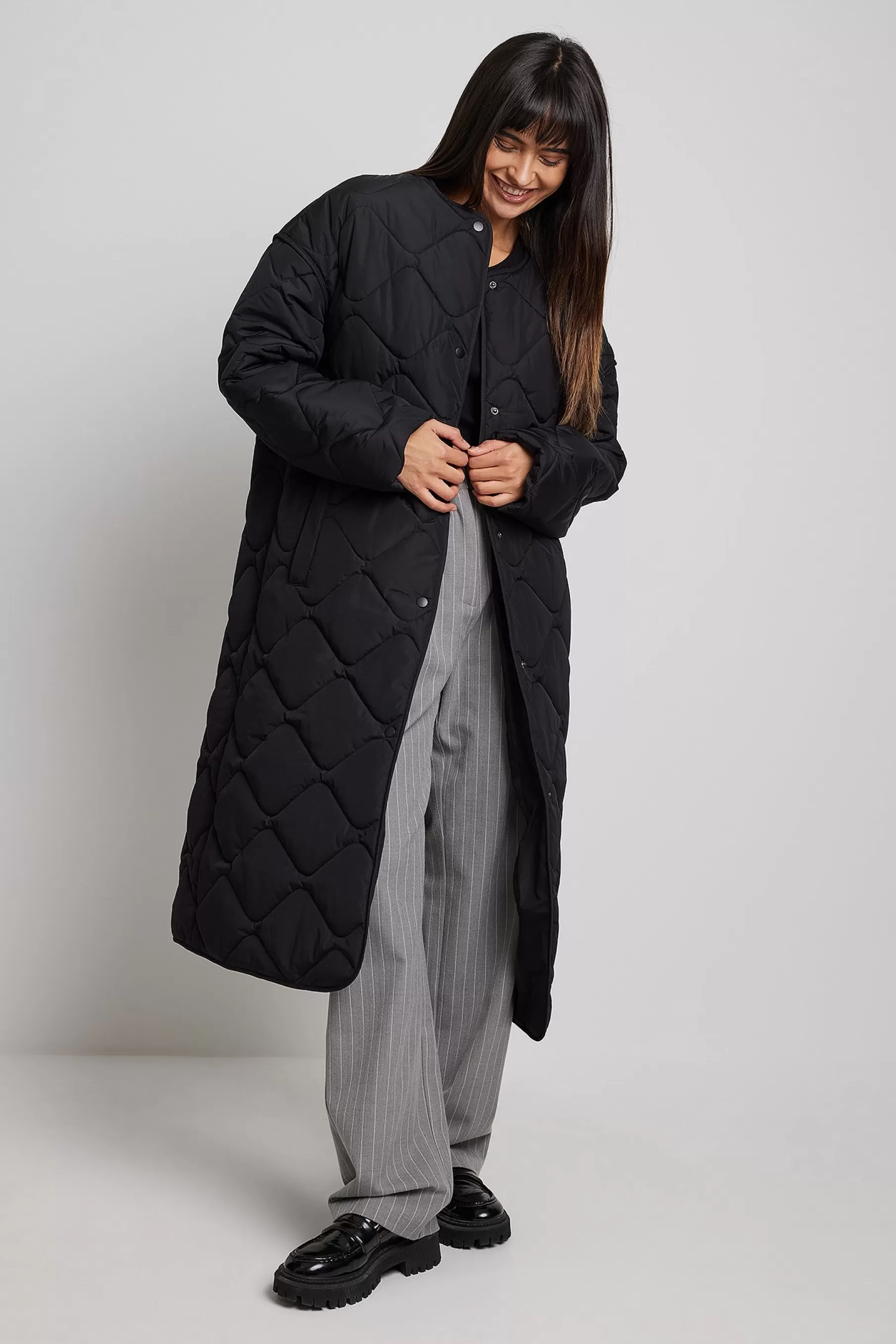 NA-KD Quilted Coat Black