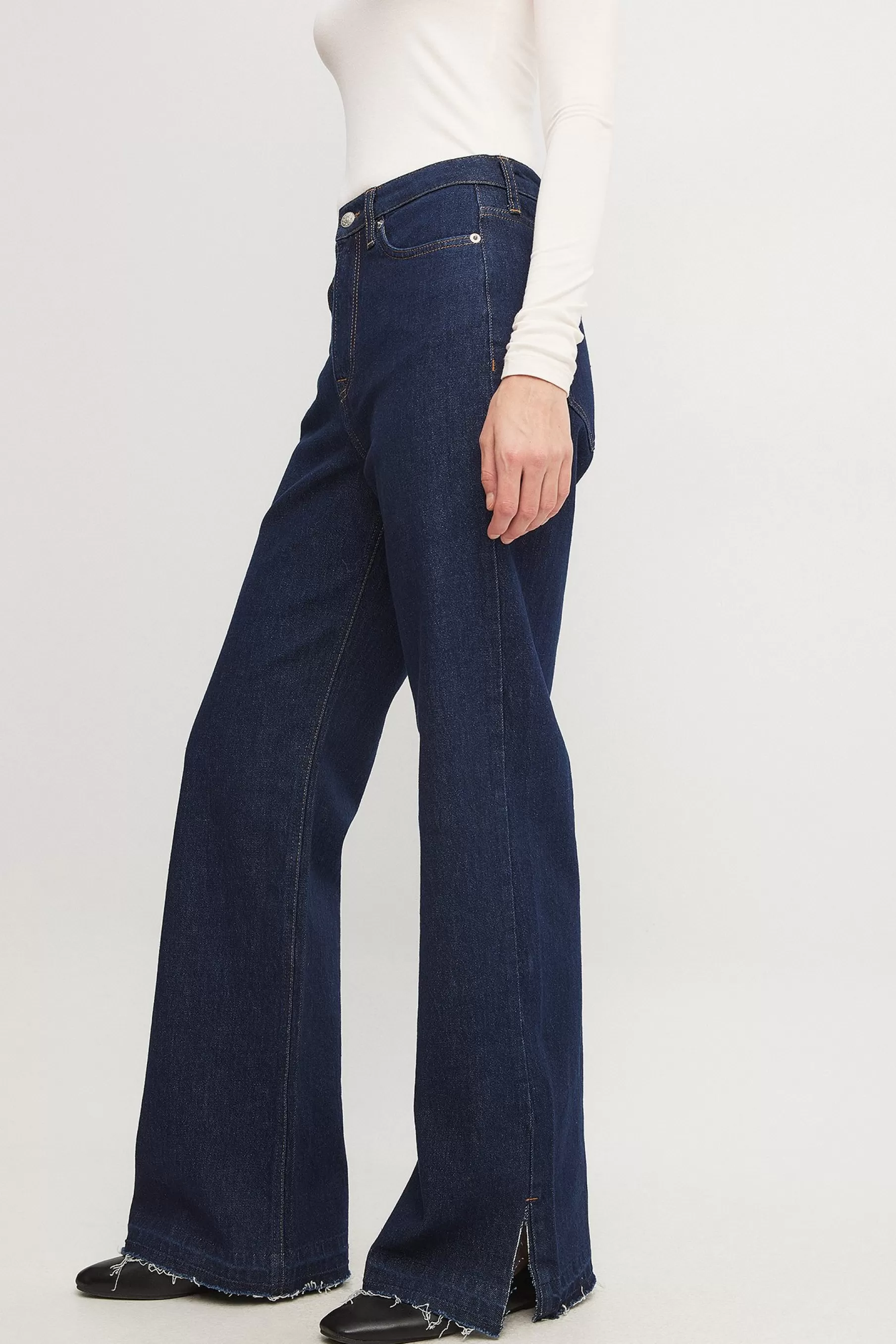 NA-KD Raw Edge Slit Denim Blue