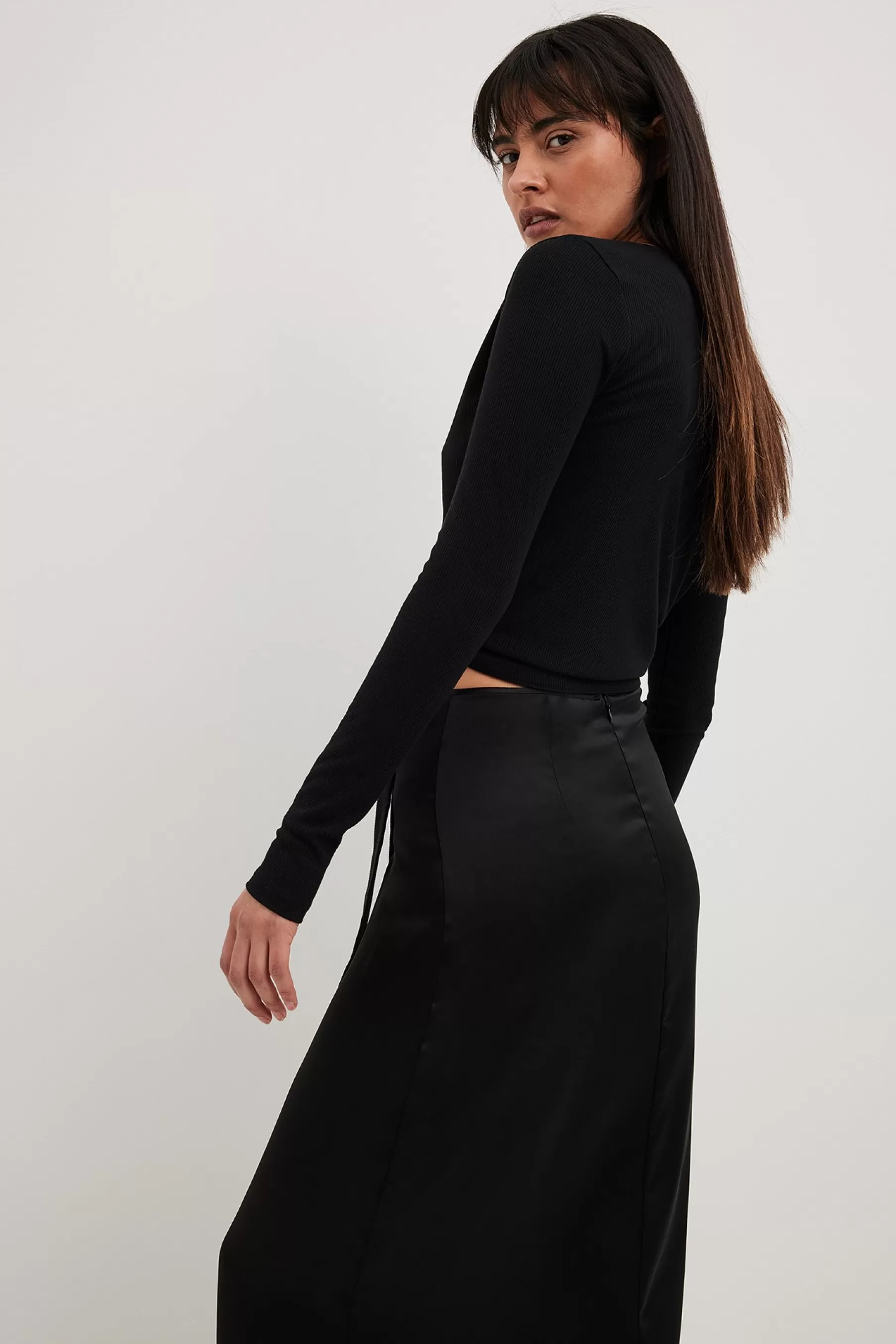 NA-KD Recycled Ribbed Wrap Top Black