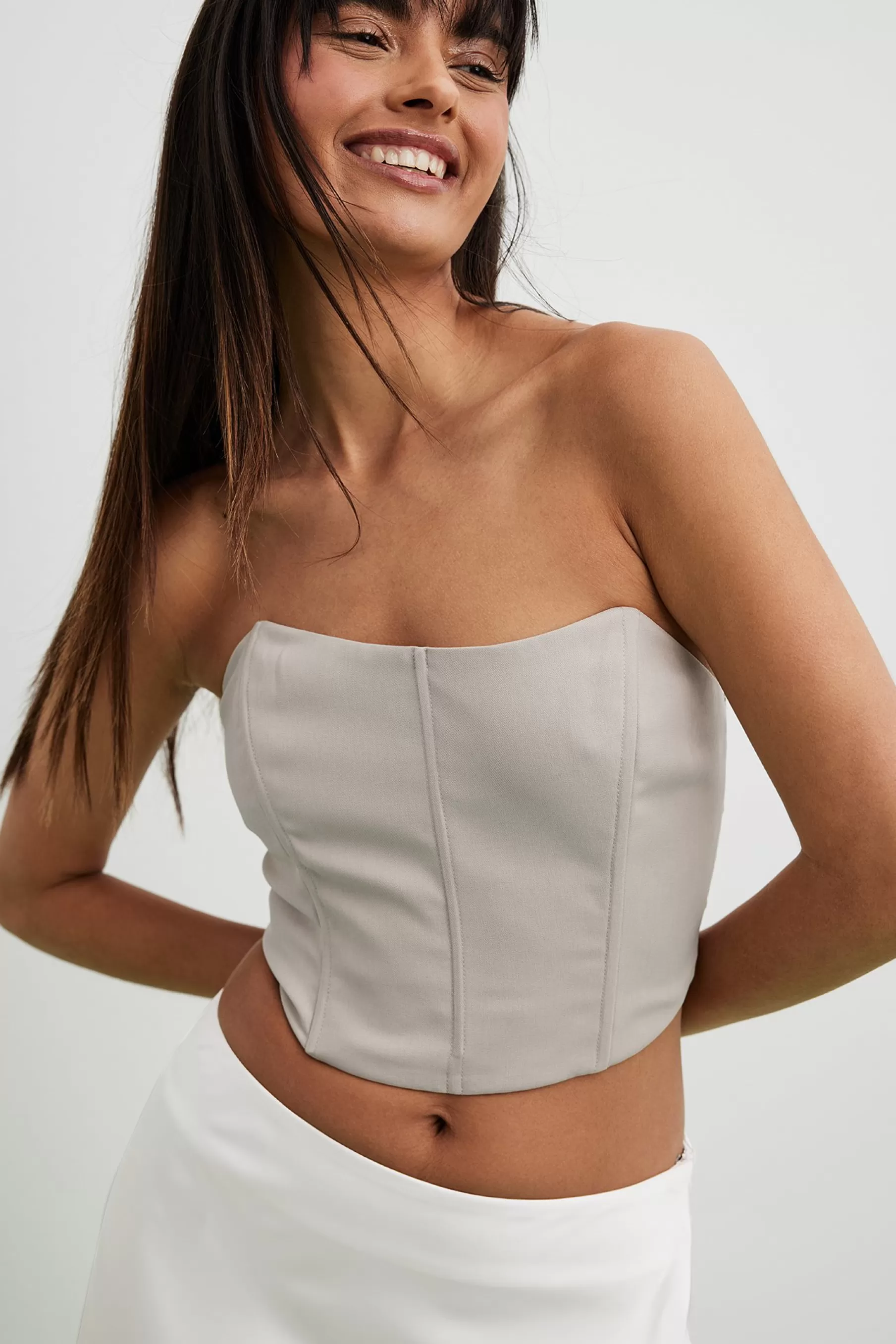 NA-KD Recycled Smock Back Corset Top Beige