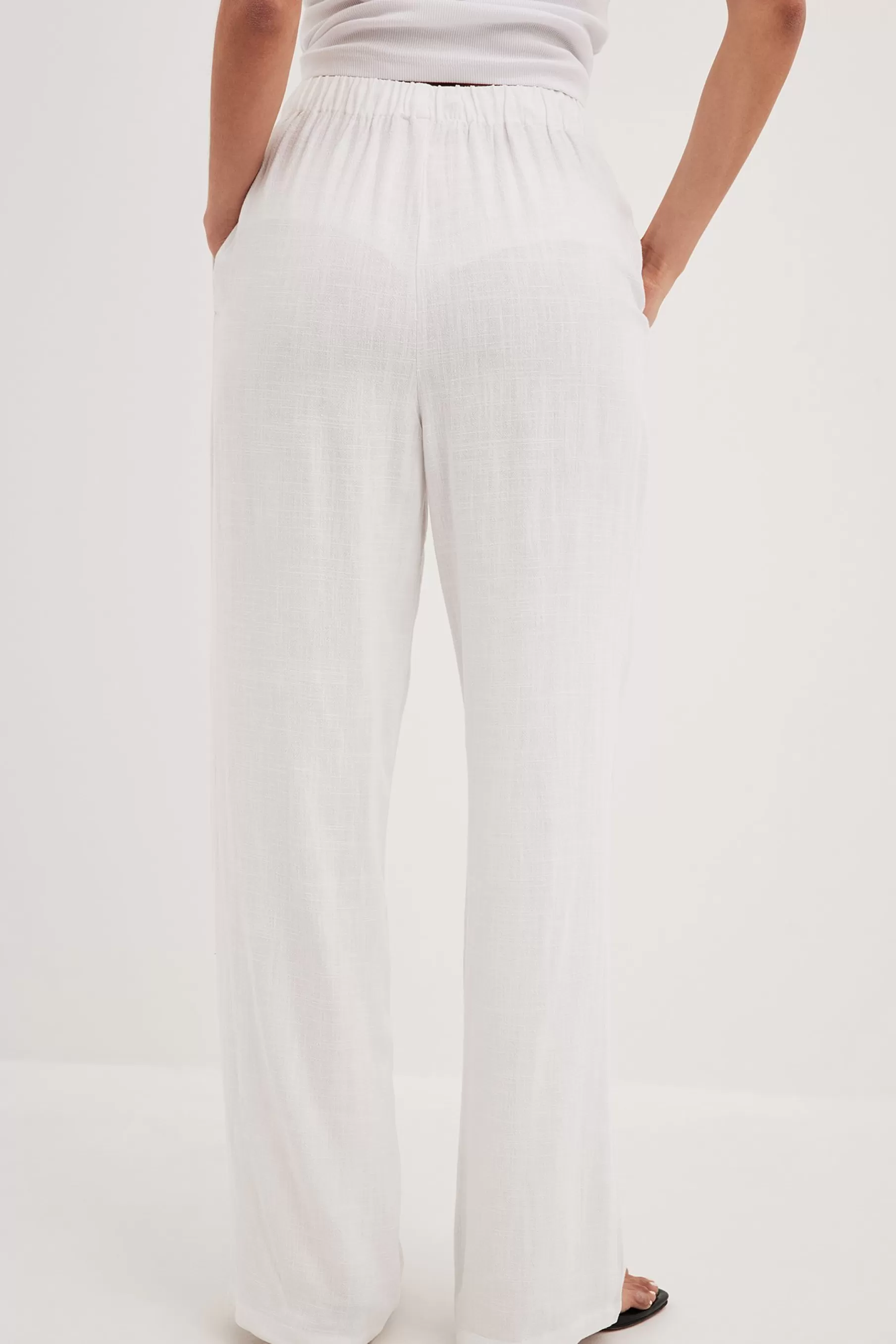 NA-KD Relaxed Linen Blend Trousers White