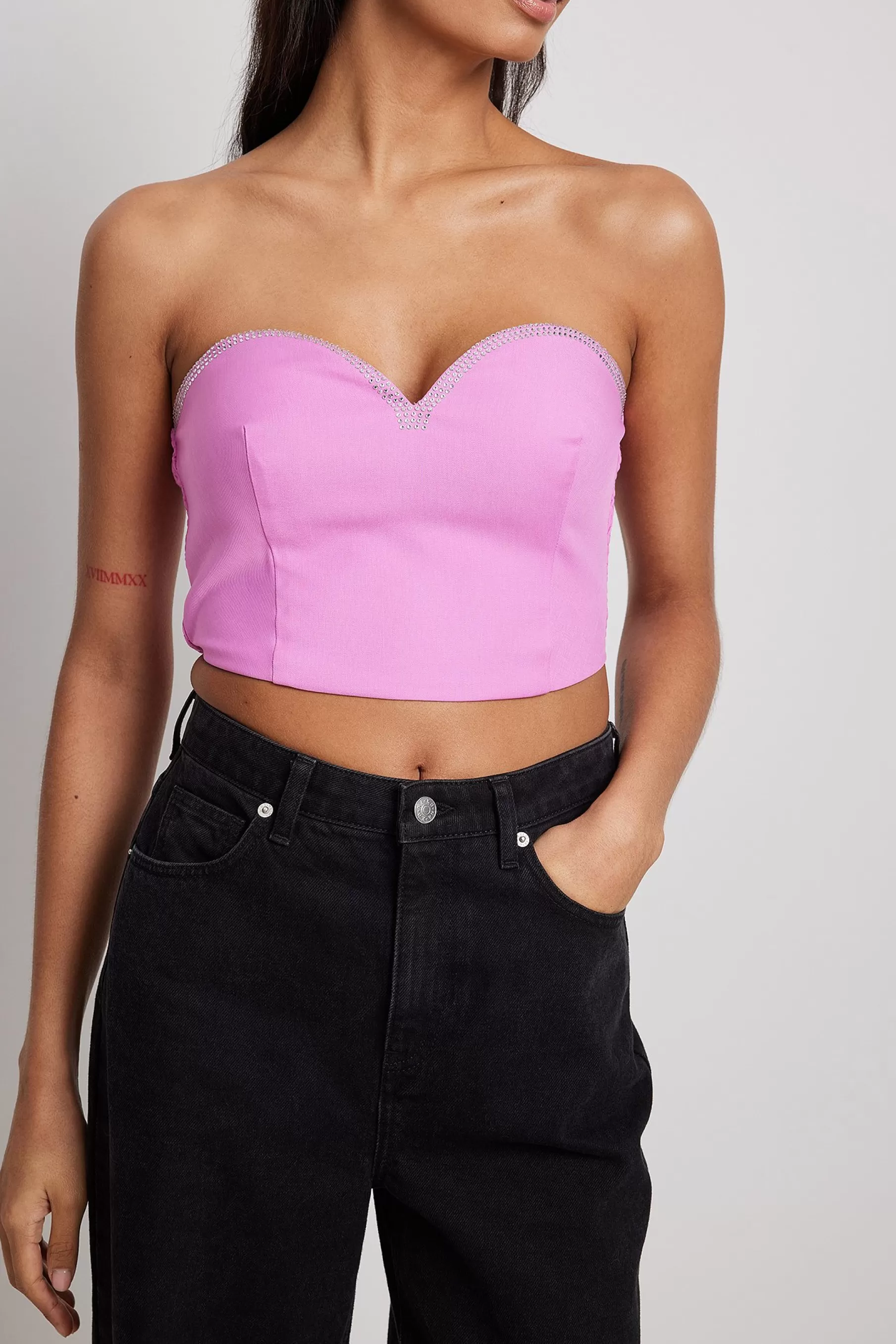 NA-KD Rhinestone Detail Cropped Top Pink