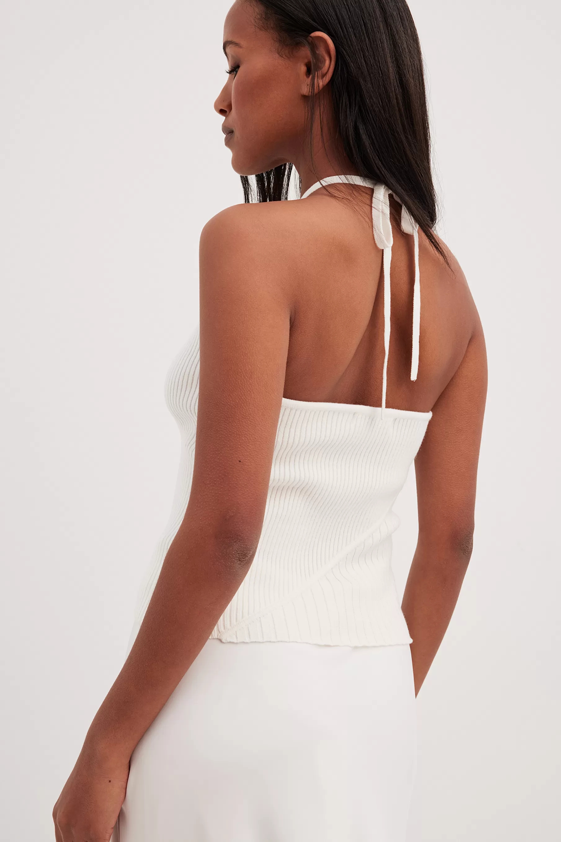 NA-KD Rib Knitted Halterneck Top Offwhite