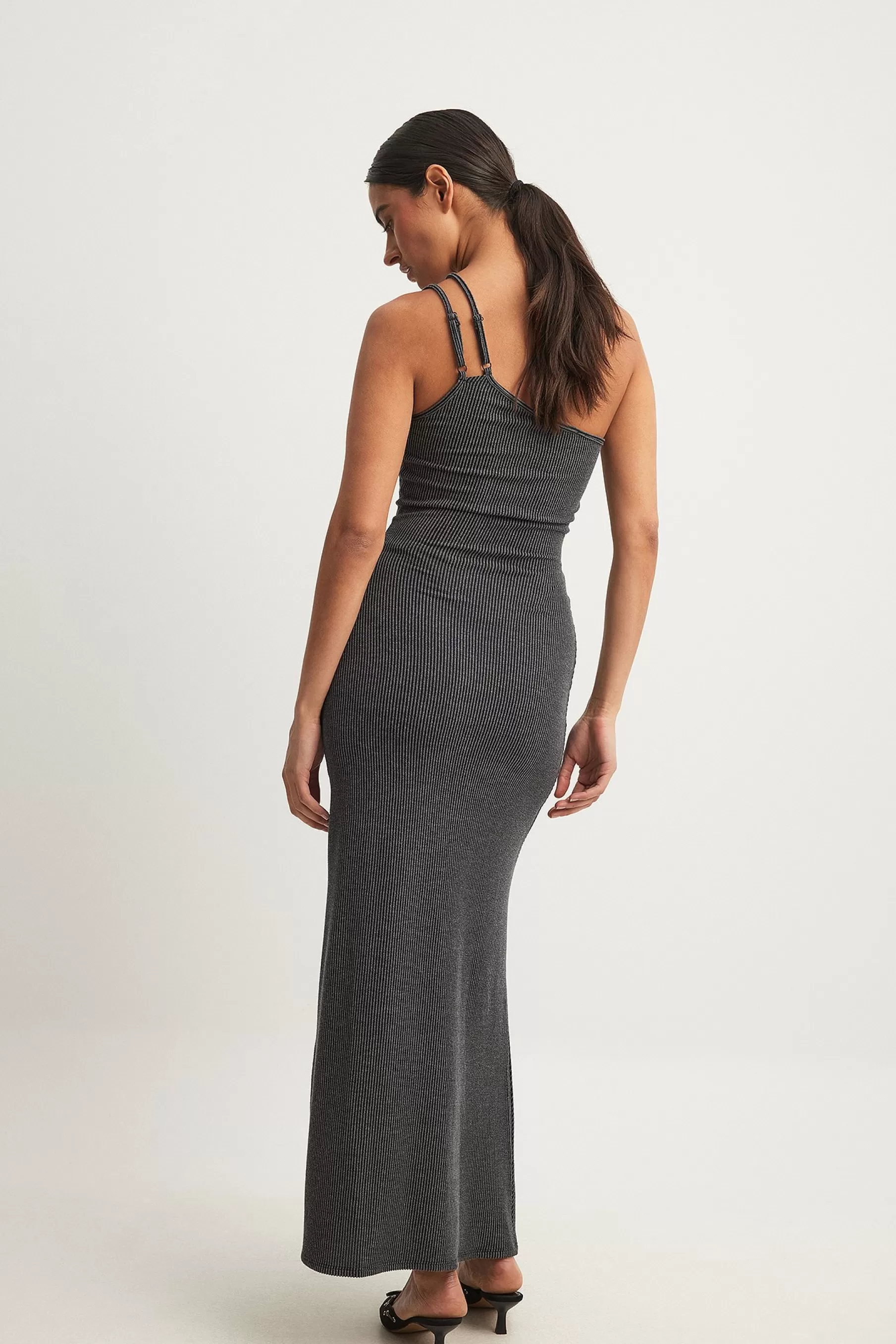 NA-KD Rib Lace Midi Dress Grey