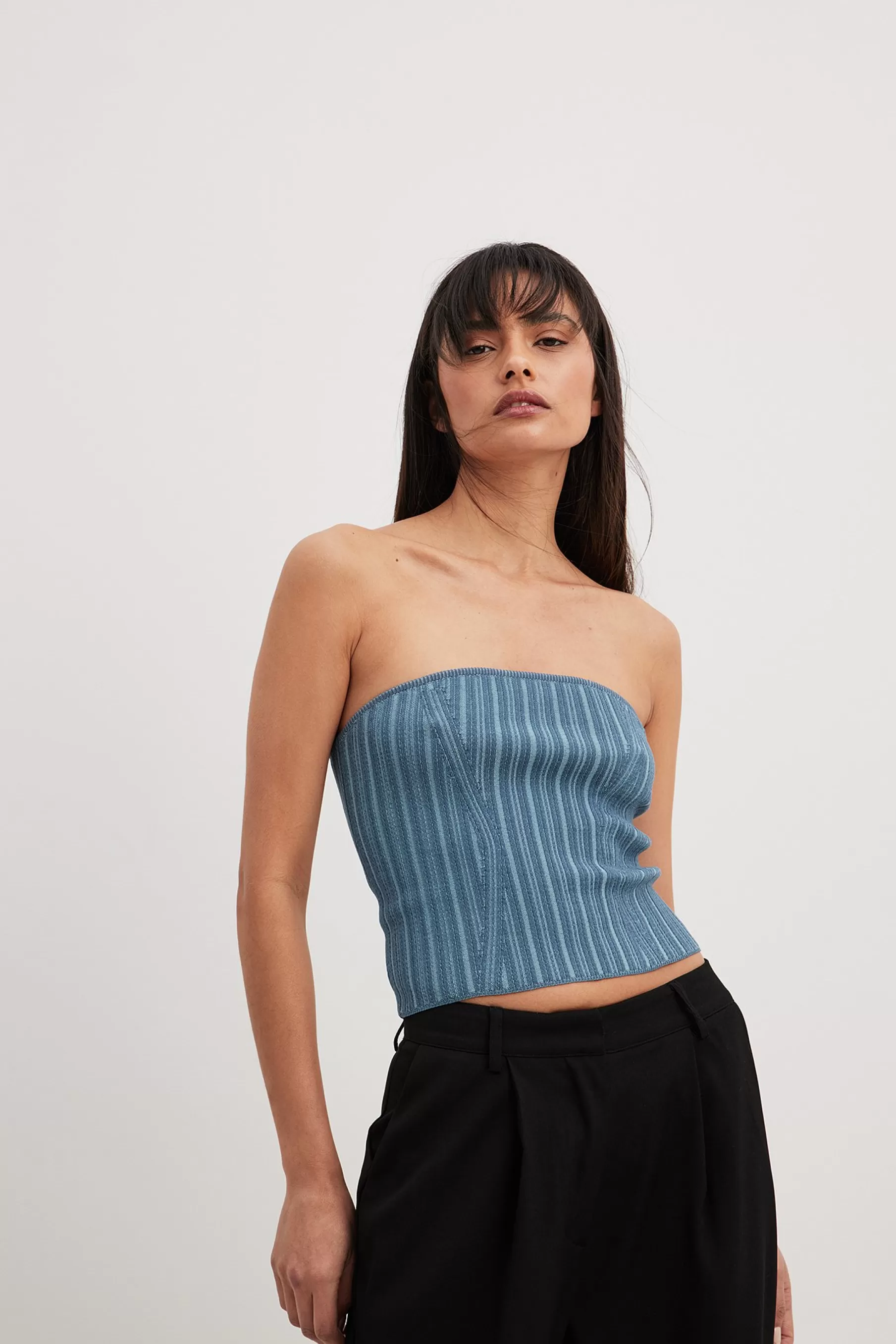 NA-KD Ribbed Corset Top Blue