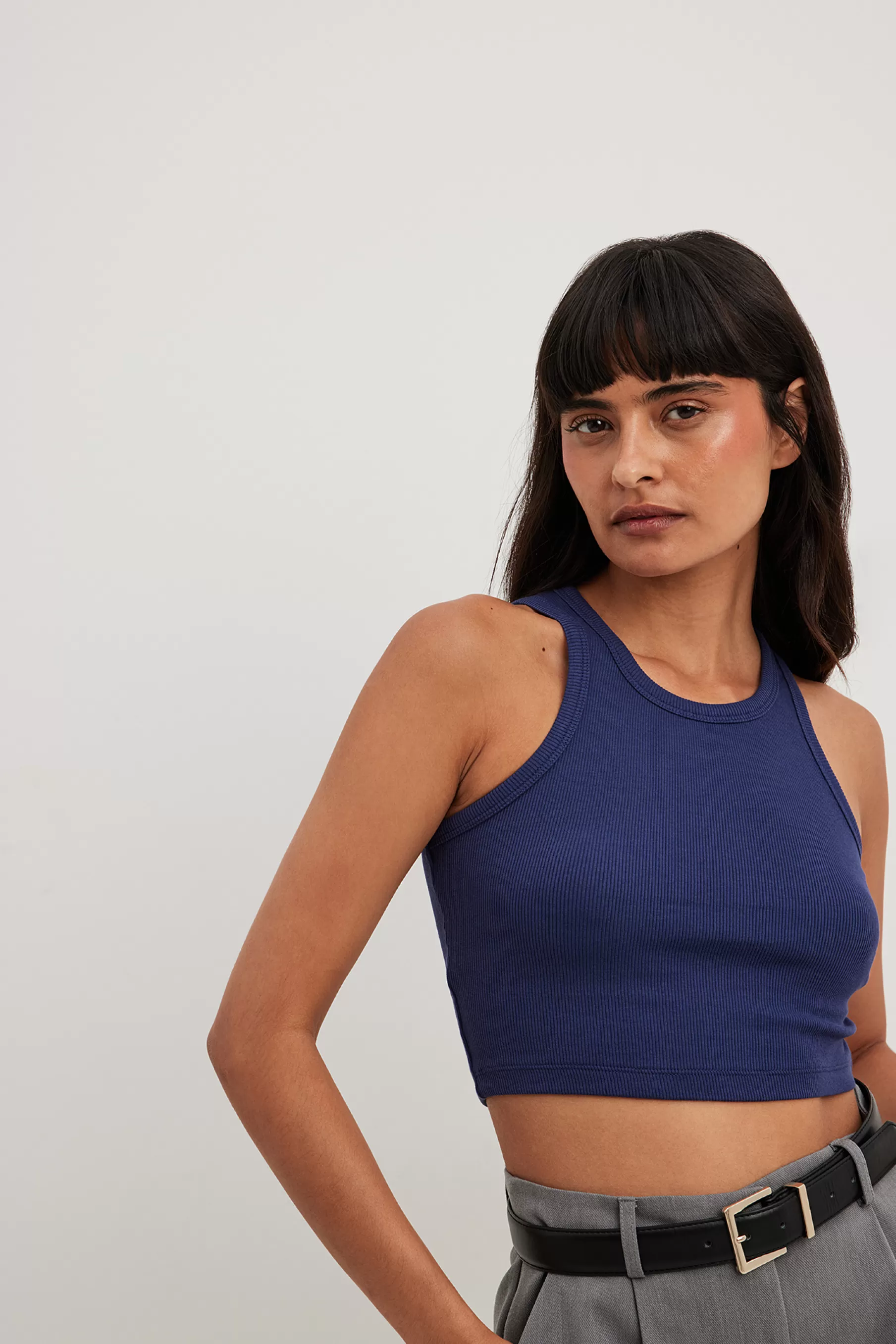 NA-KD Ribbed Cropped Tank Blue