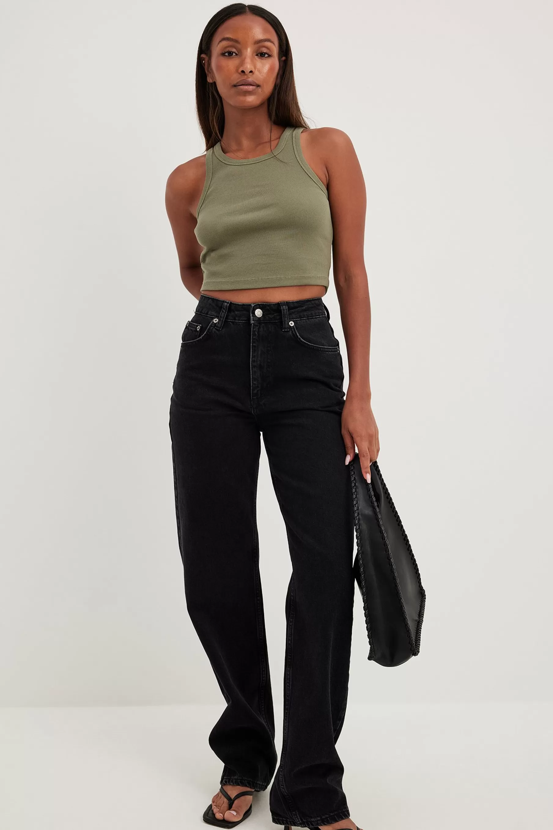 NA-KD Ribbed Cropped Tank Green