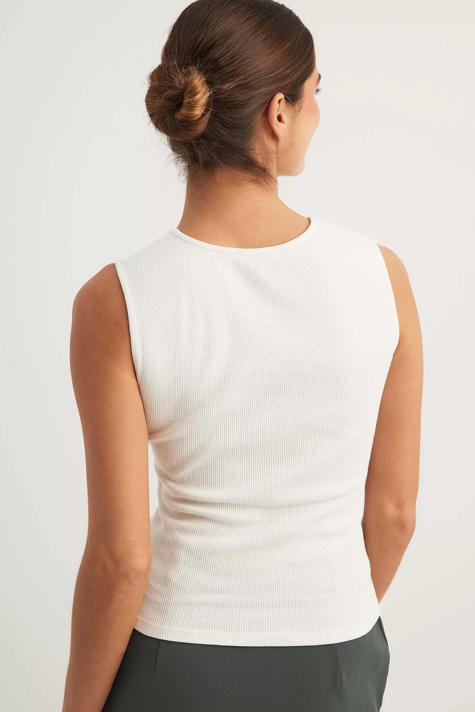 NA-KD Ribbed Front Twist Top Offwhite