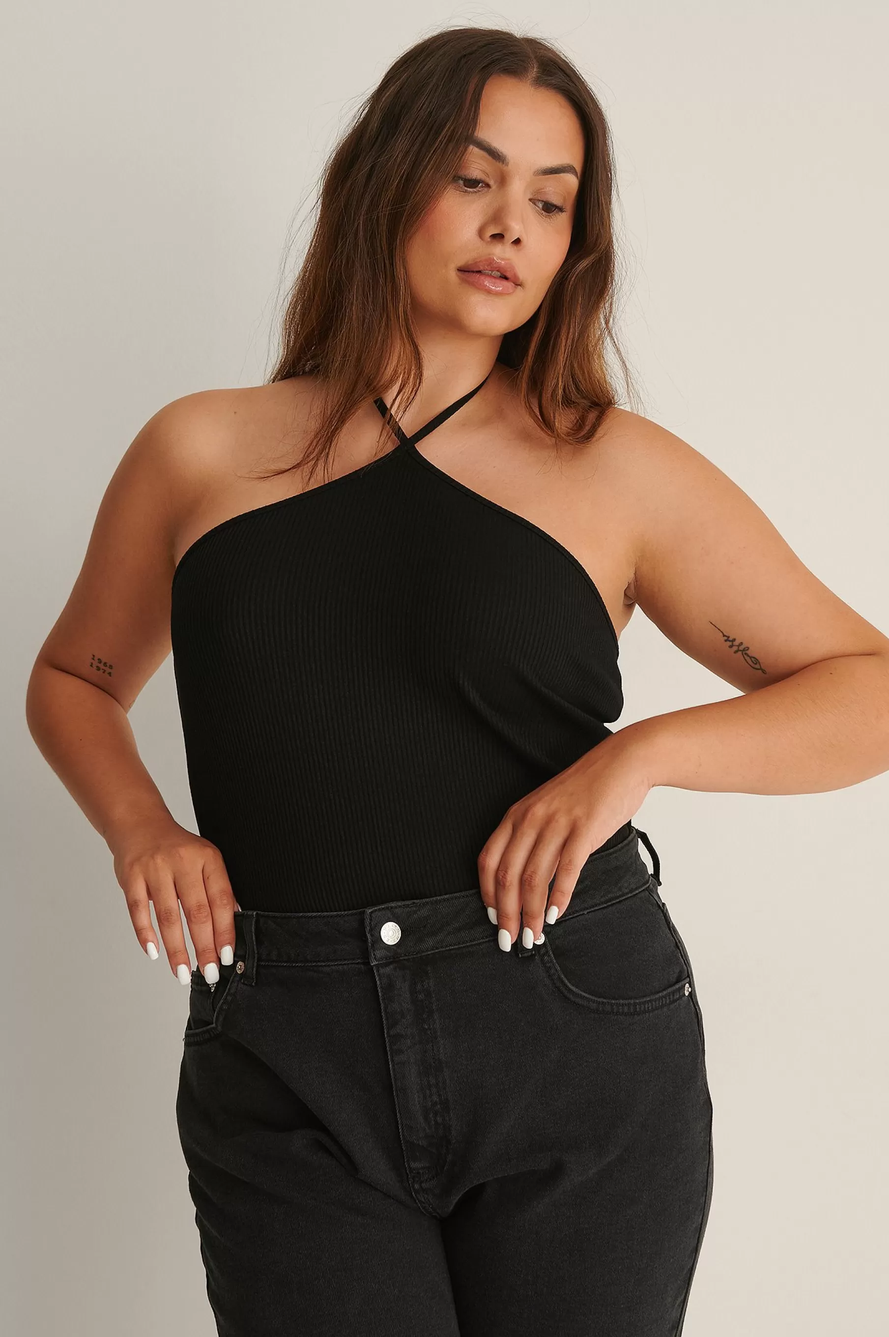 NA-KD Ribbed Halterneck Top Black