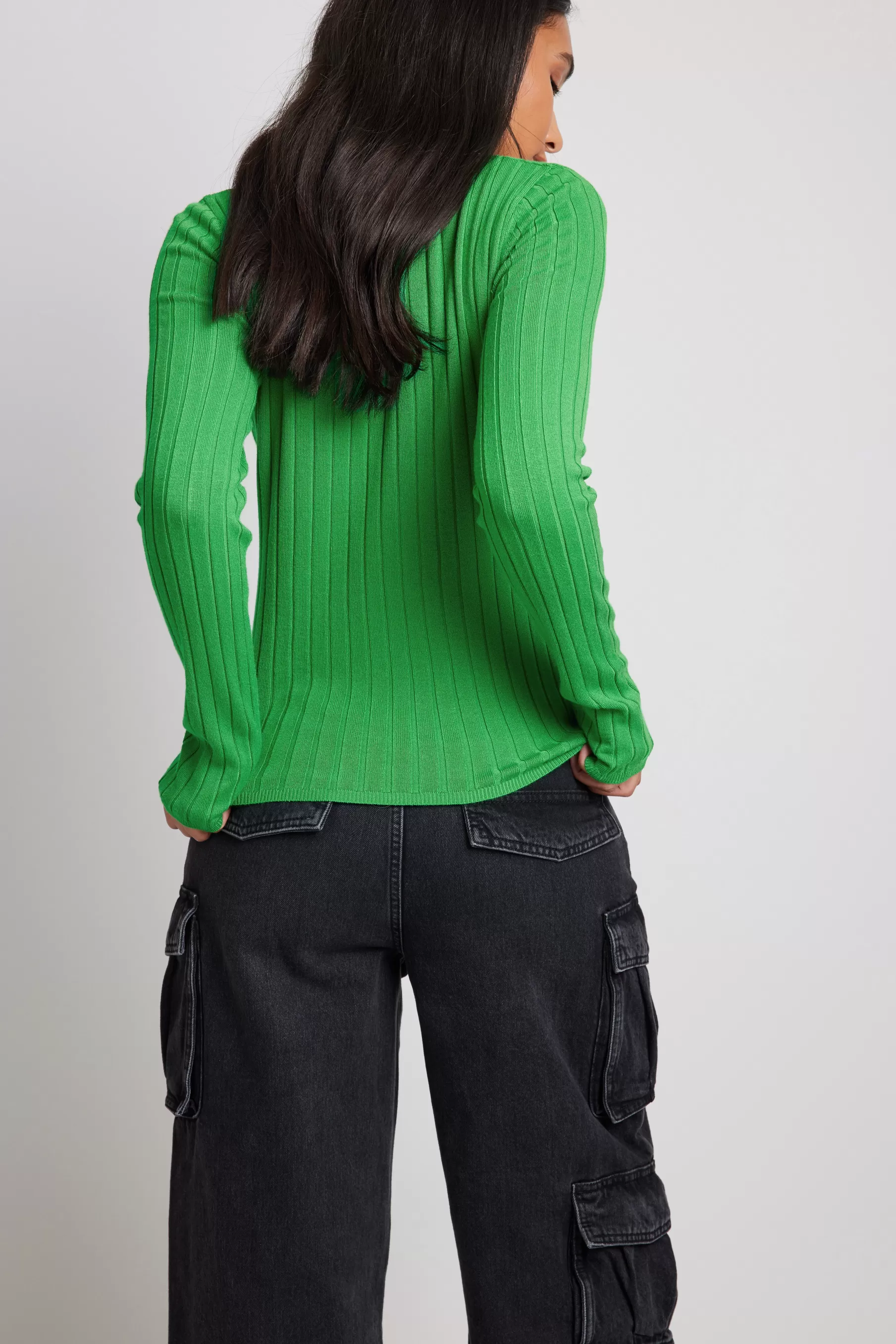 NA-KD Ribbed High Neck Knitted Sweater Green