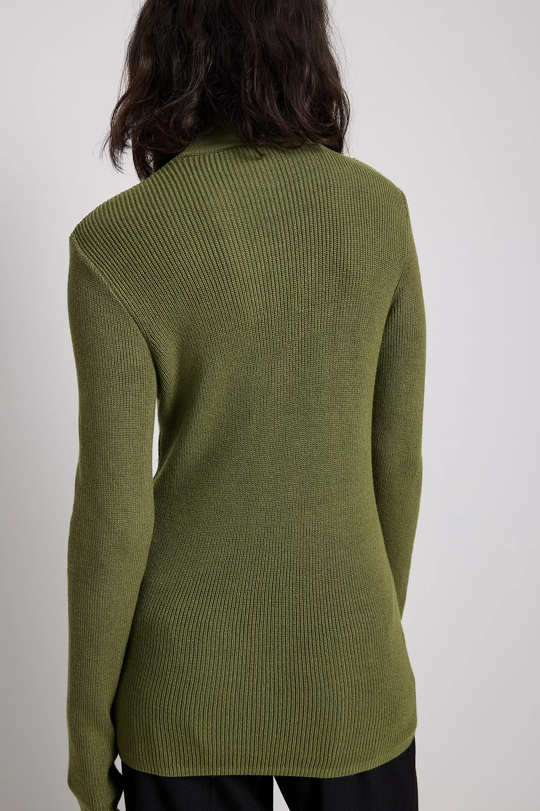 NA-KD Ribbed High Neck Knitted Sweater Green