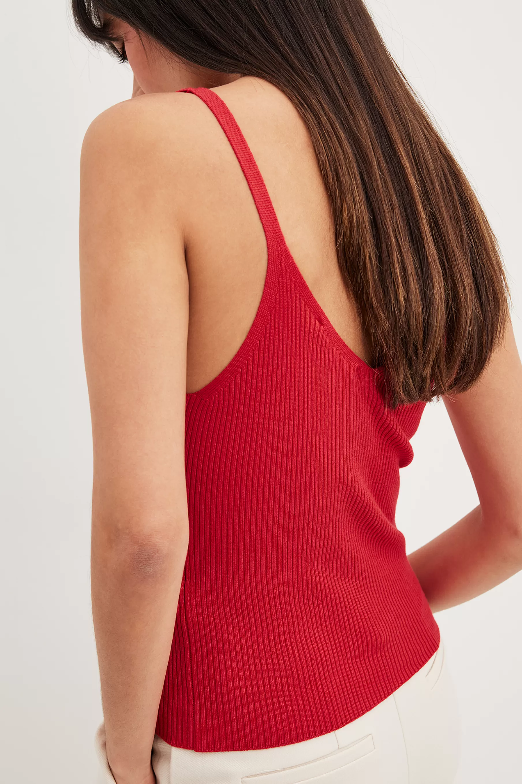 NA-KD Ribbed Knitted Deep Back Top Red