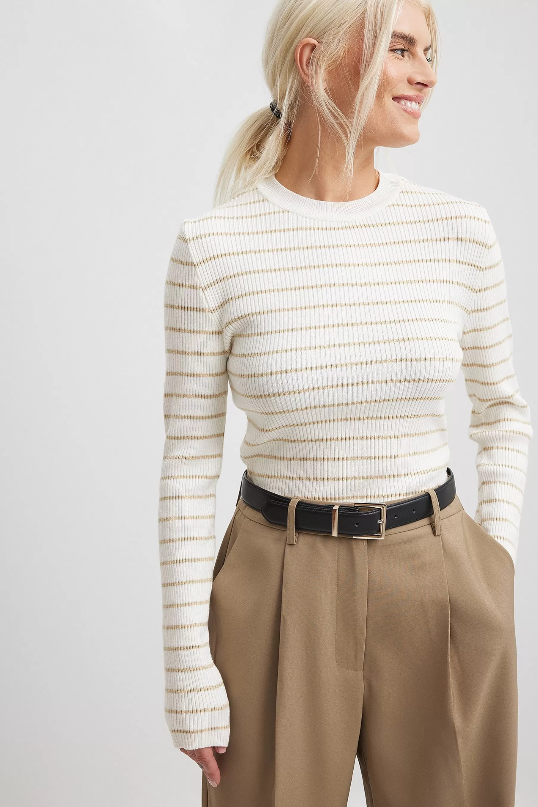 NA-KD Ribbed Knitted Round Neck Sweater Stripe