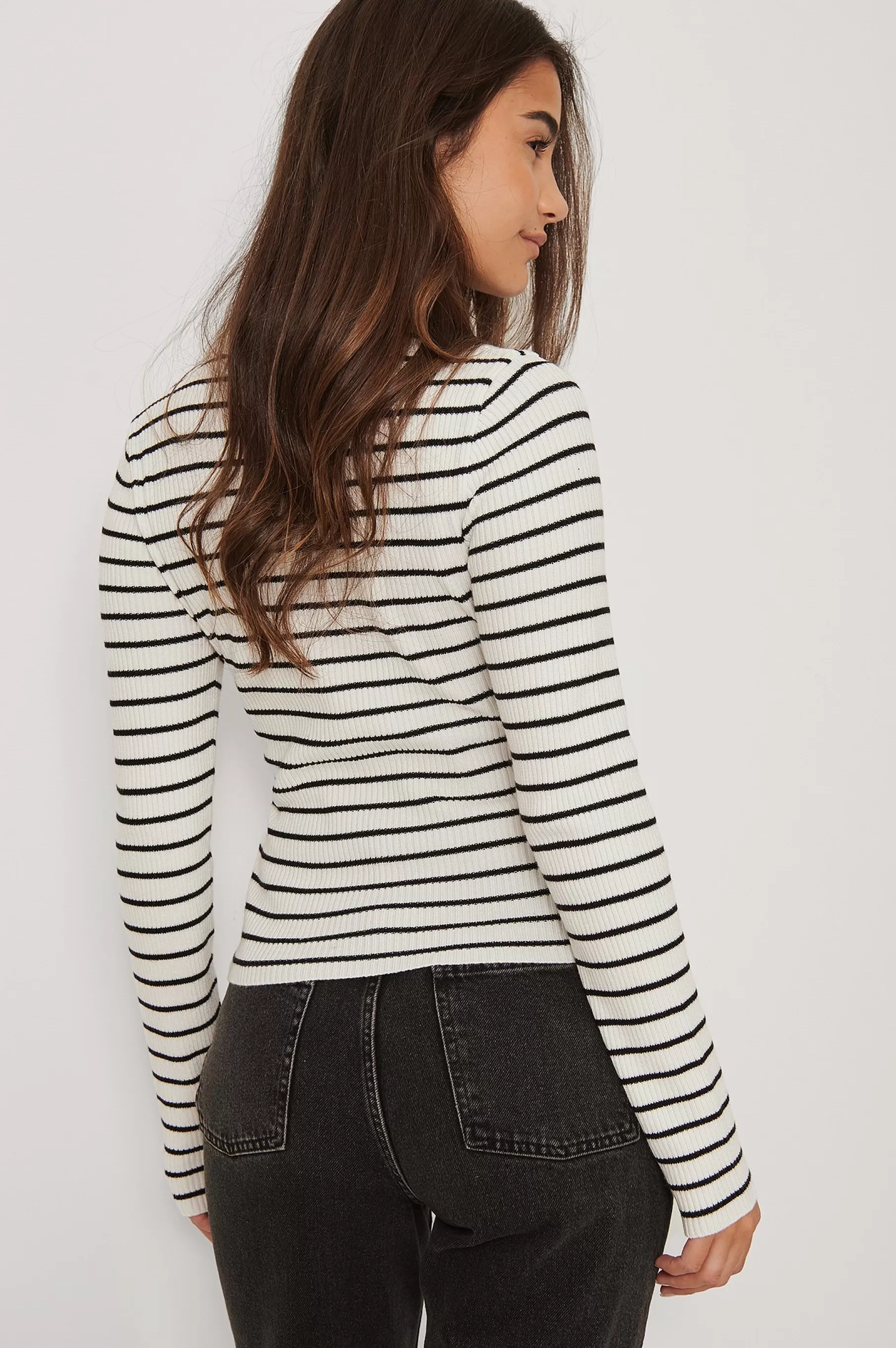 NA-KD Ribbed Knitted Round Neck Sweater Stripe